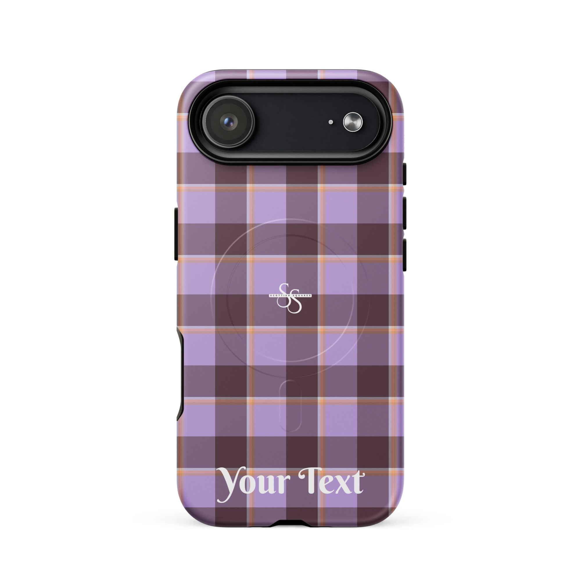 Personalized Light Wisteria and Livid Brown Plaid iPhone MagSafe Tough Case - Scottish Squares