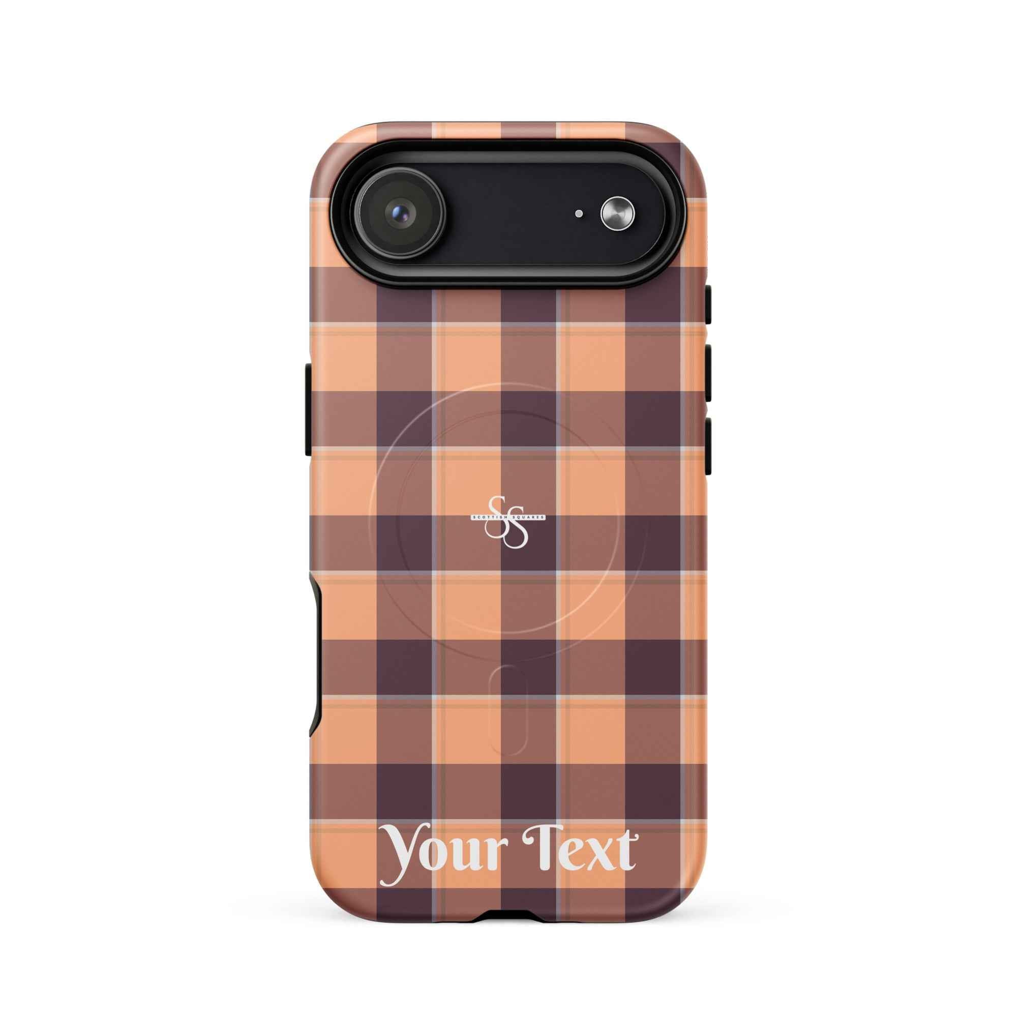 Personalized Hit Pink and Livid Brown Plaid iPhone MagSafe Tough Case - Scottish Squares