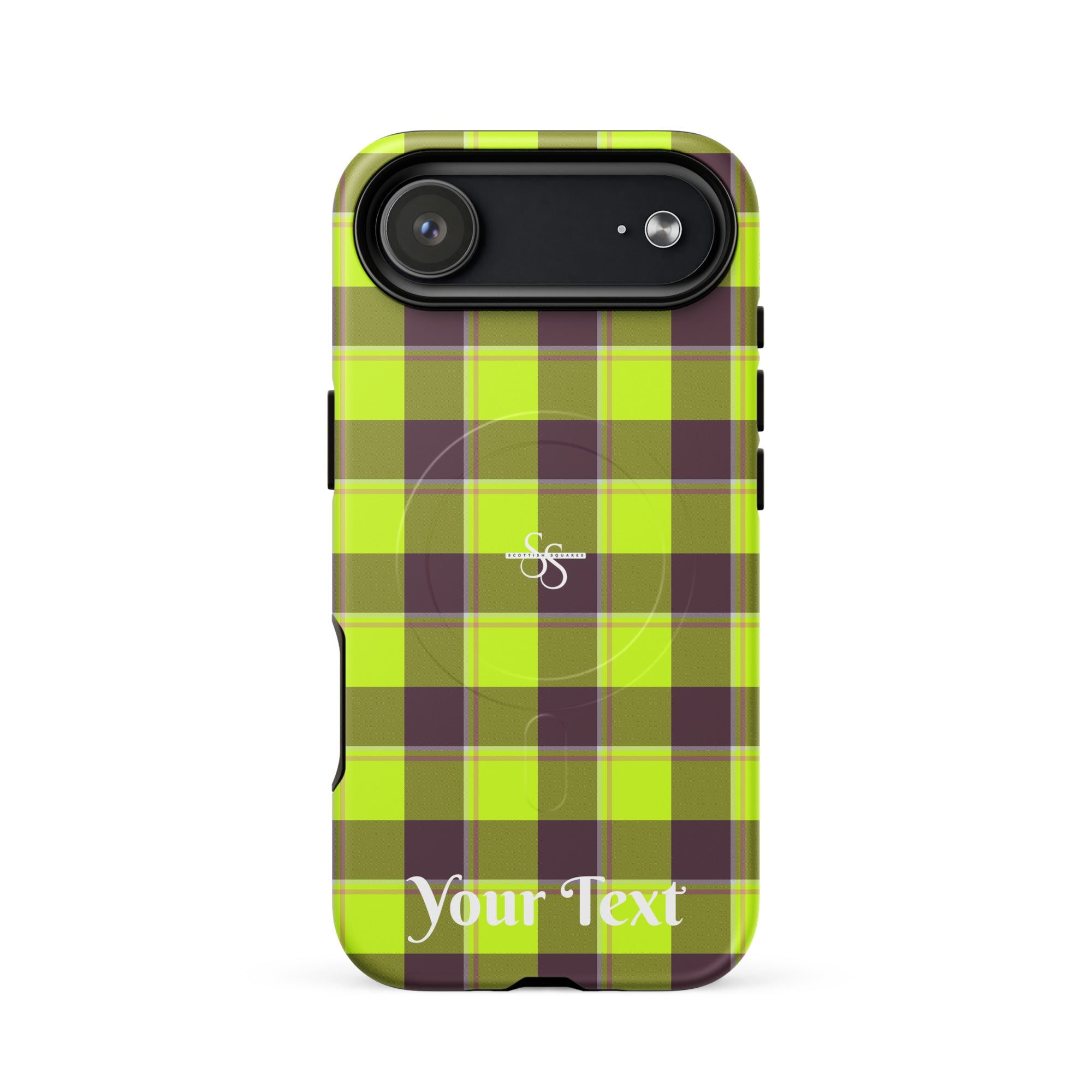 Personalized Electric Lime and Livid Brown Plaid iPhone MagSafe Tough Case - Scottish Squares