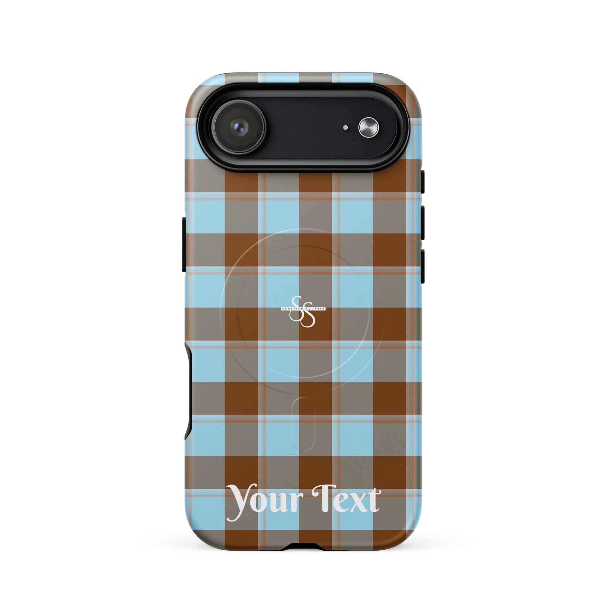 Personalized Blizzard Blue and Livid Brown Plaid iPhone MagSafe Phone Case - Scottish Squares