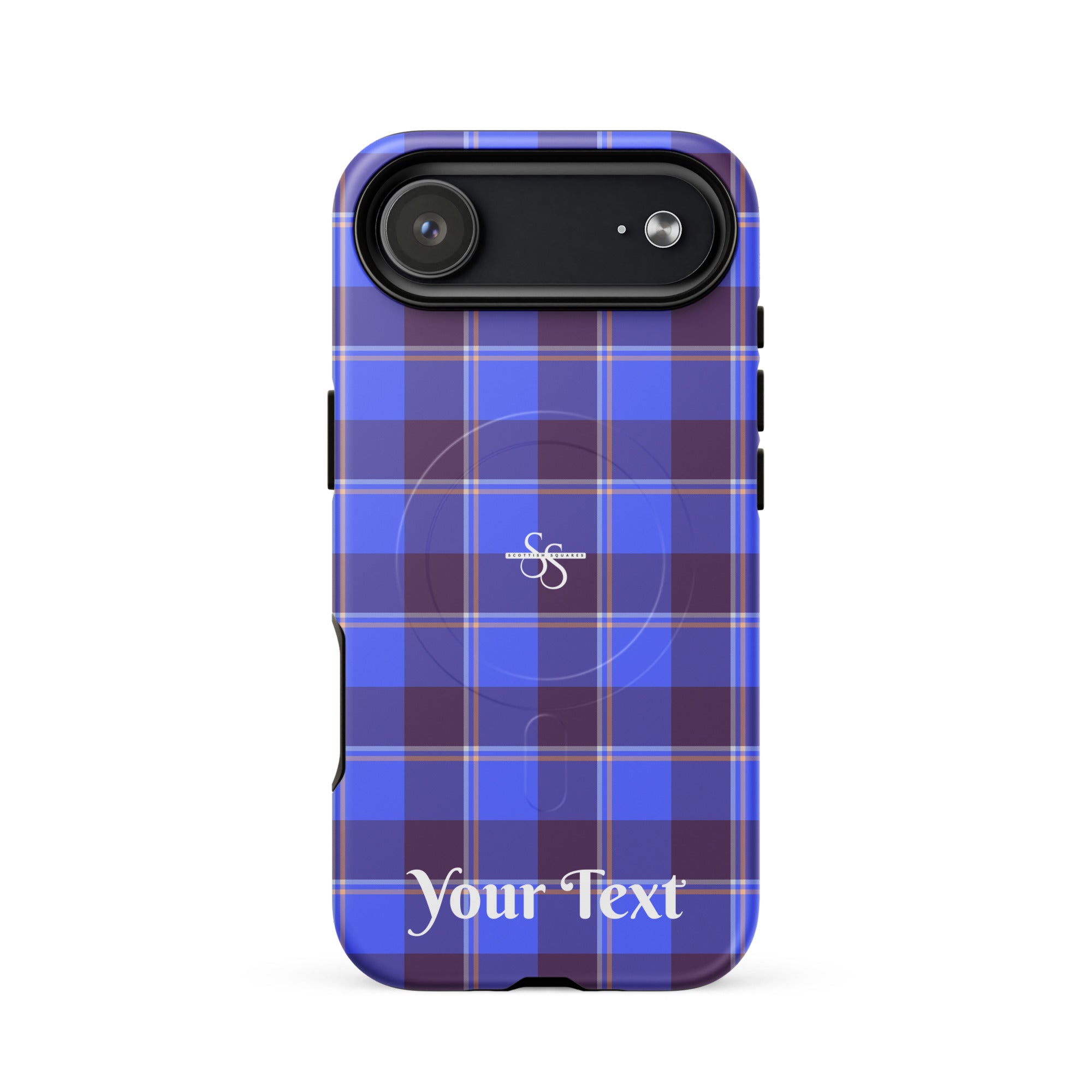 Personalized Cornflower Blue and Livid Brown Plaid iPhone MagSafe Tough Case - Scottish Squares