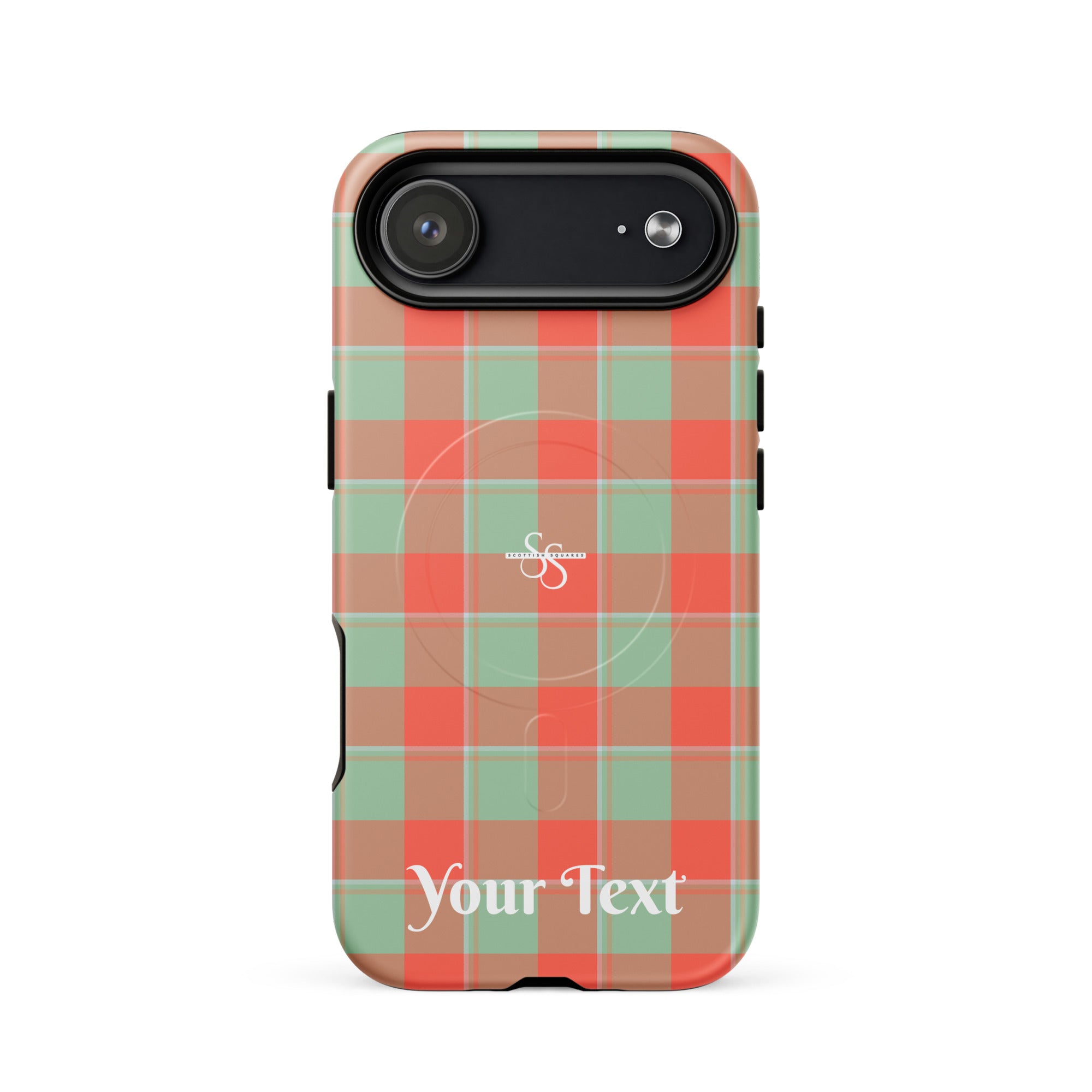 Personalized Spring Rain and Persimmon Plaid iPhone MagSafe Tough Case - Scottish Squares