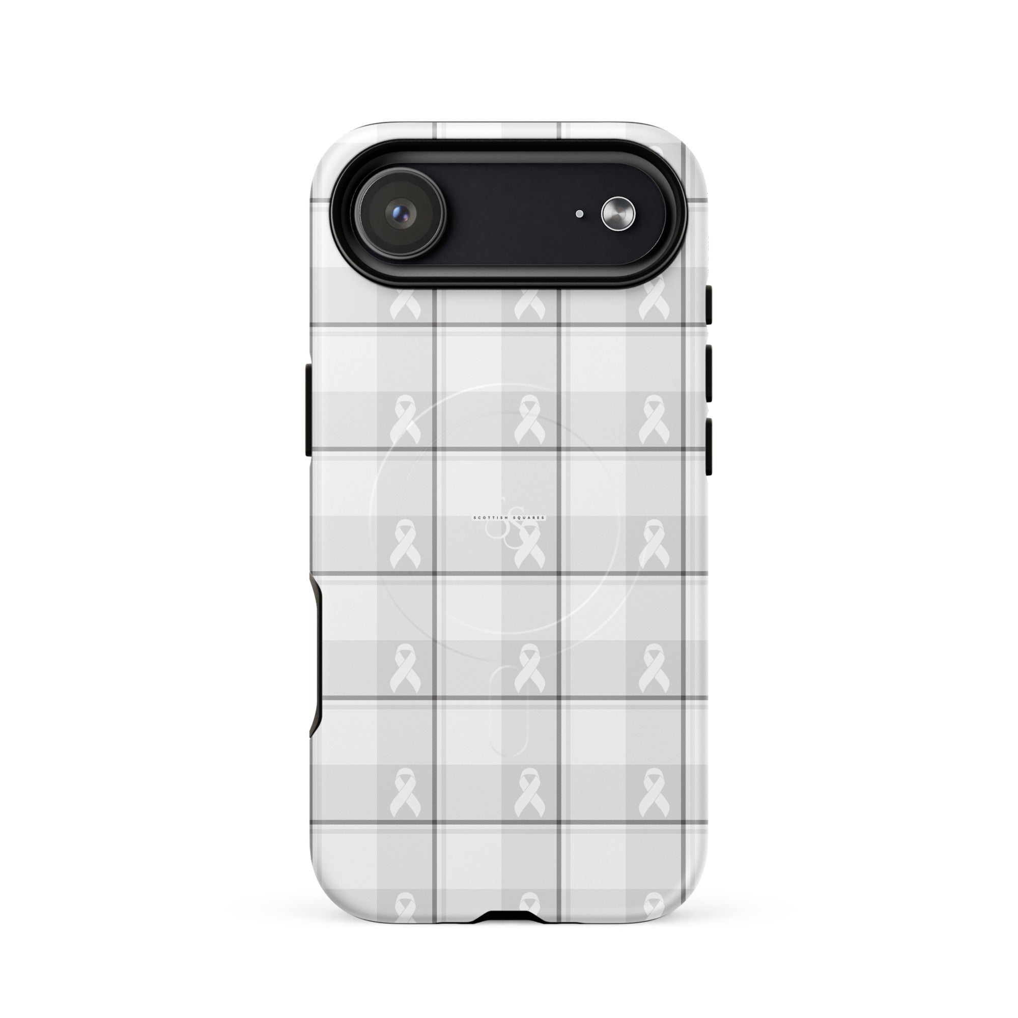 MagSafe Tough Case for iPhone Lung Cancer Awareness Plaid, White Ribbon, Supportive Gift iPhone 17 Air - Scottish Squares