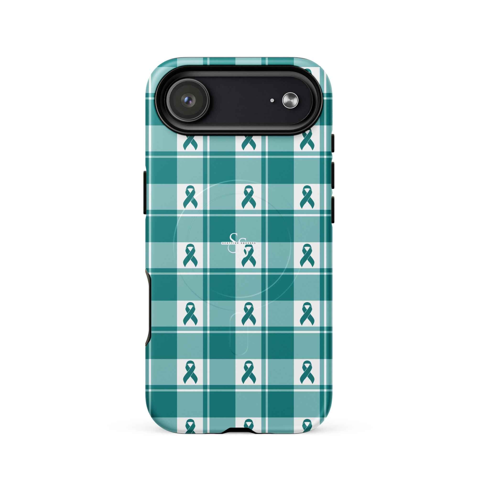 MagSafe Tough Case for iPhone Cervical Cancer Awareness Plaid, Teal Ribbon, Supportive Gift iPhone 17 Air - Scottish Squares