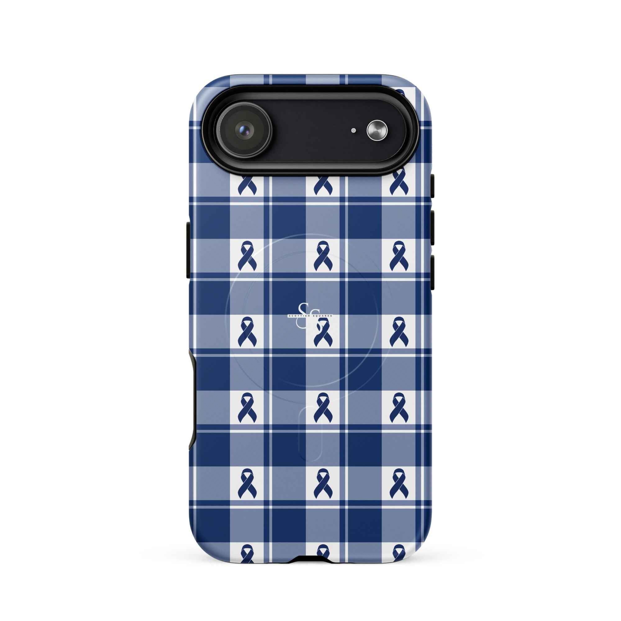 MagSafe Tough Case for iPhone Colorectal Cancer Awareness Plaid, Dark Blue Ribbon, Supportive Gift iPhone 17 Air - Scottish Squares
