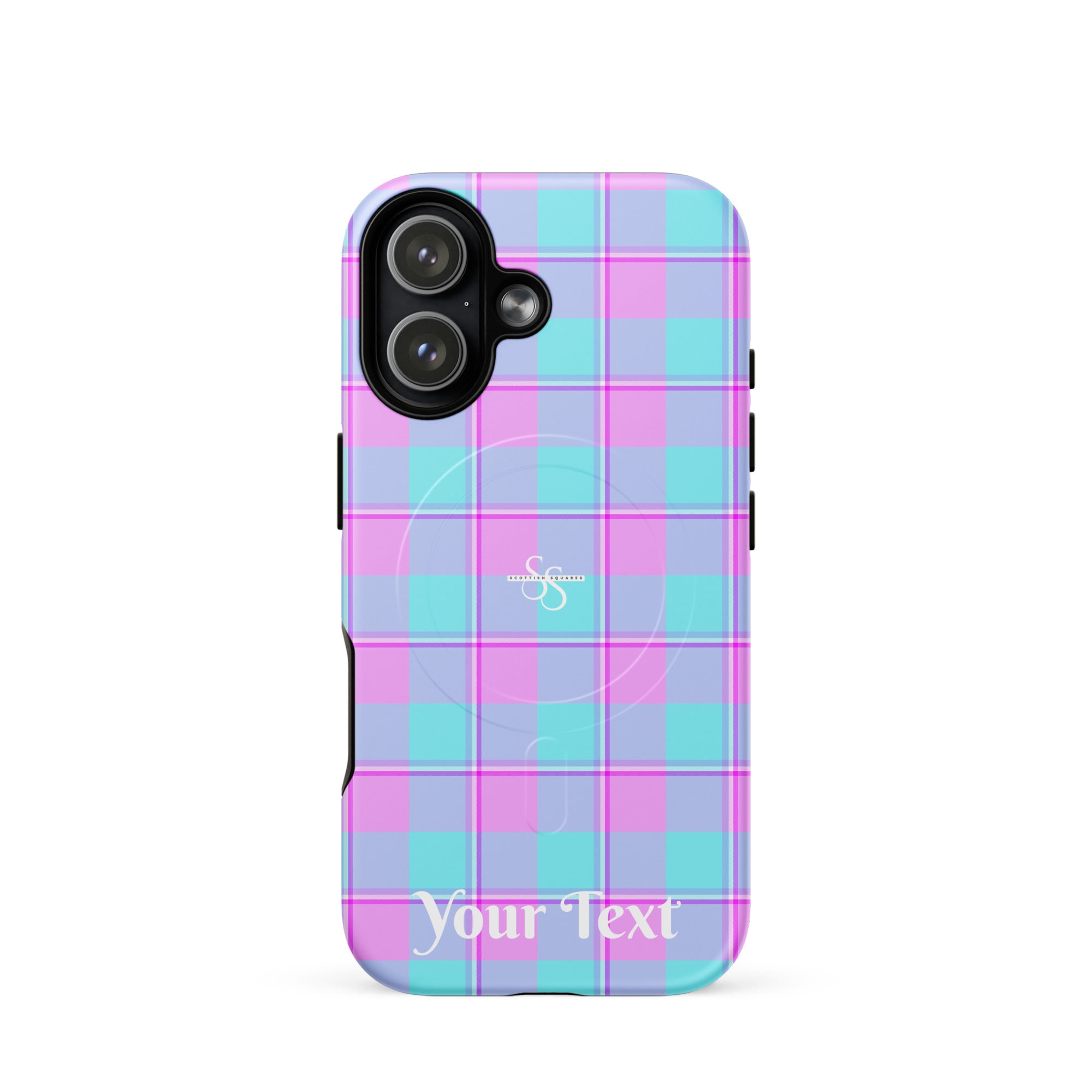 Personalized Mauve and Coastal Mist Plaid iPhone MagSafe Tough Case - Scottish Squares