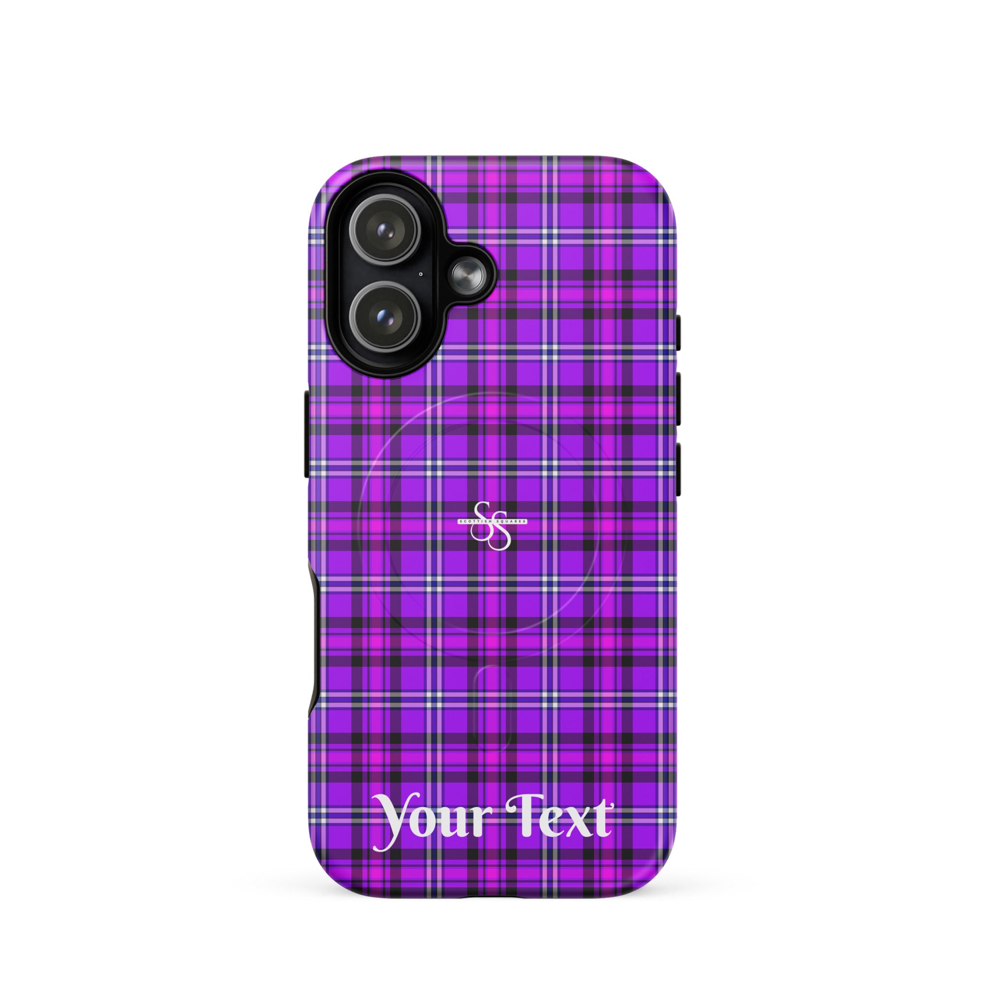 Personalized Electric Violet and Fuchsia Plaid iPhone MagSafe Tough Case - Scottish Squares