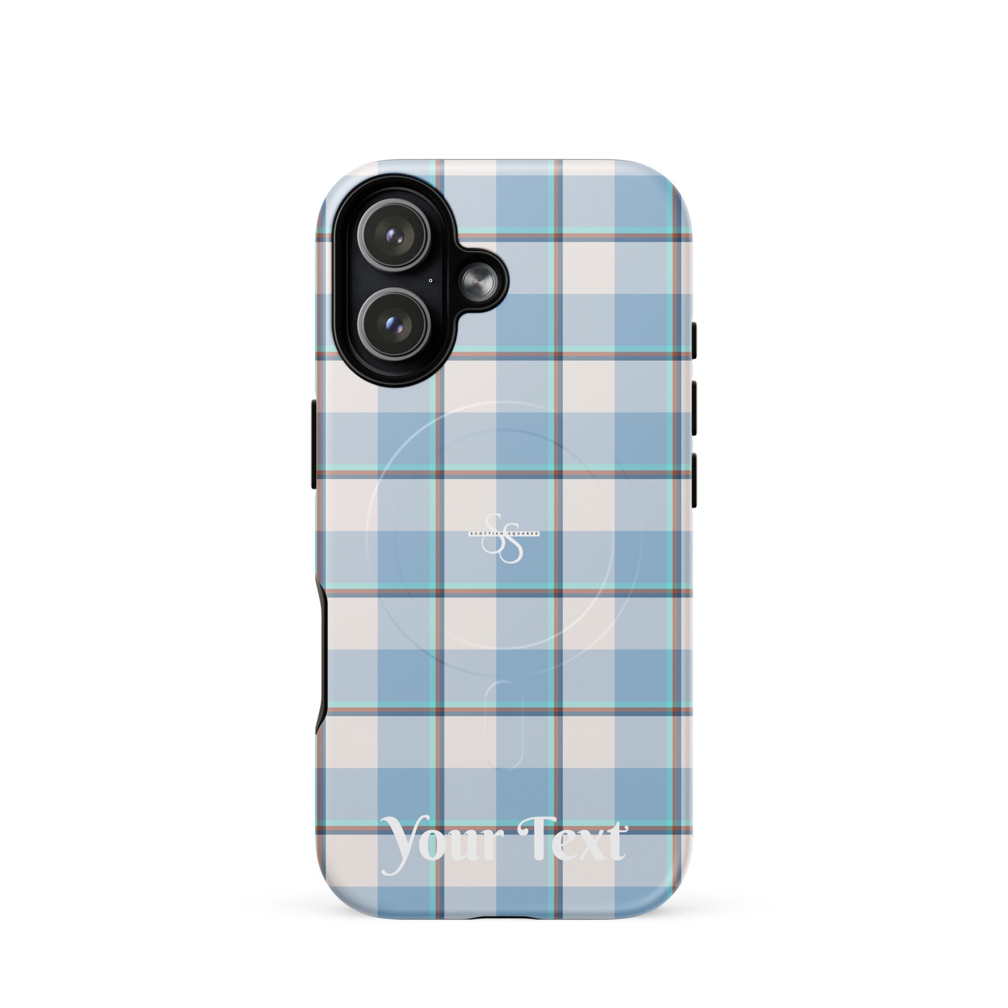 Personalized Pink Cloud and Blue Lagoon Plaid iPhone MagSafe Tough Case - Scottish Squares