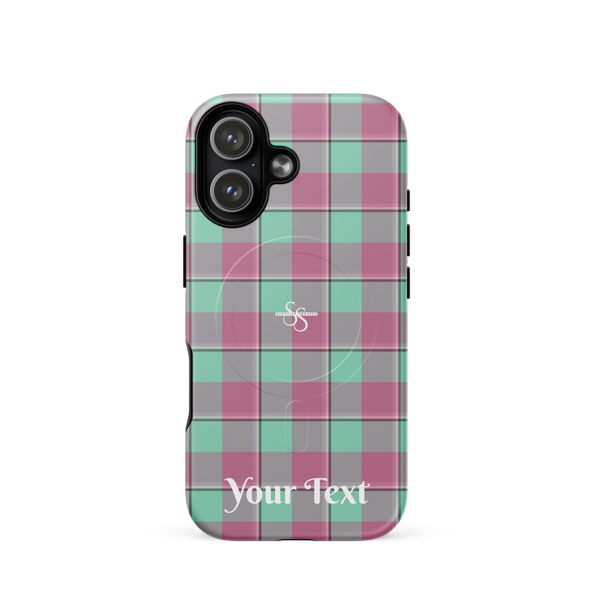 Personalized Vista Blue and Turkish Rose Plaid iPhone MagSafe Tough Case - Scottish Squares