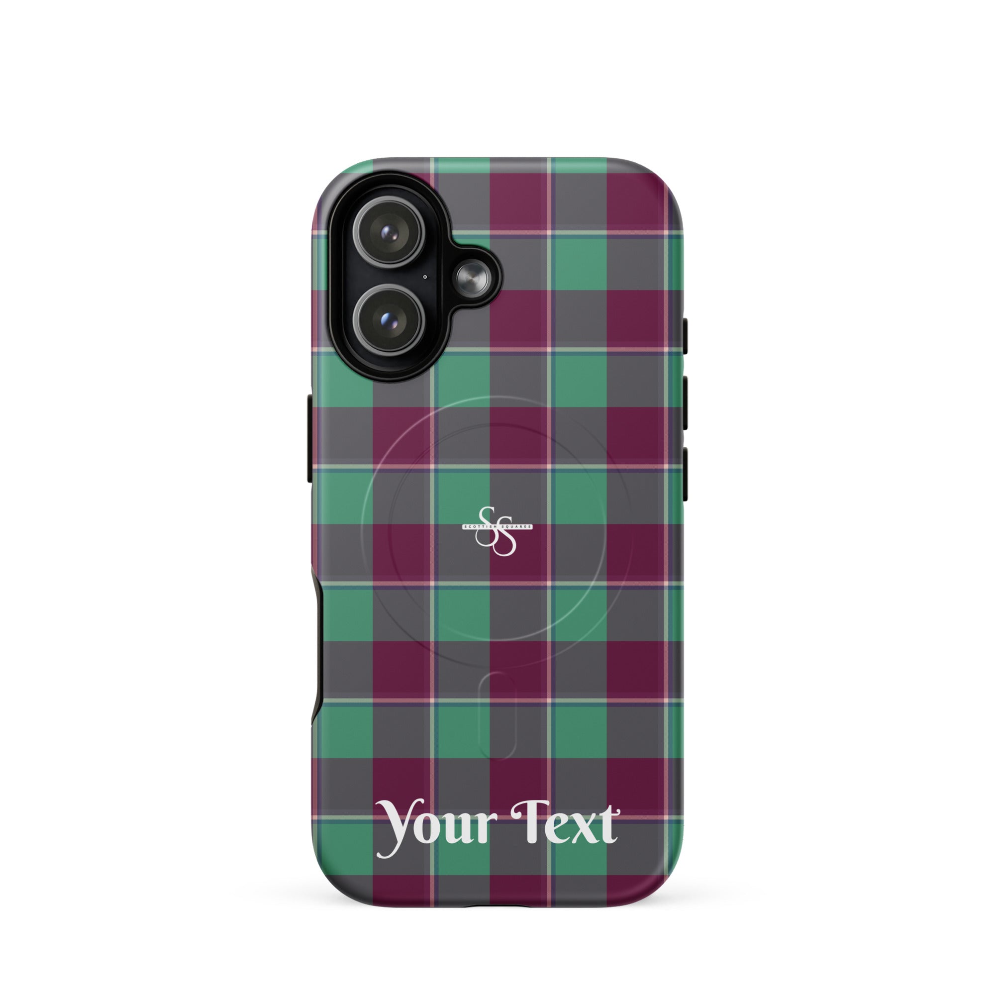 Personalized Ocean Green and Mulberry Wood Plaid iPhone MagSafe Tough Case - Scottish Squares