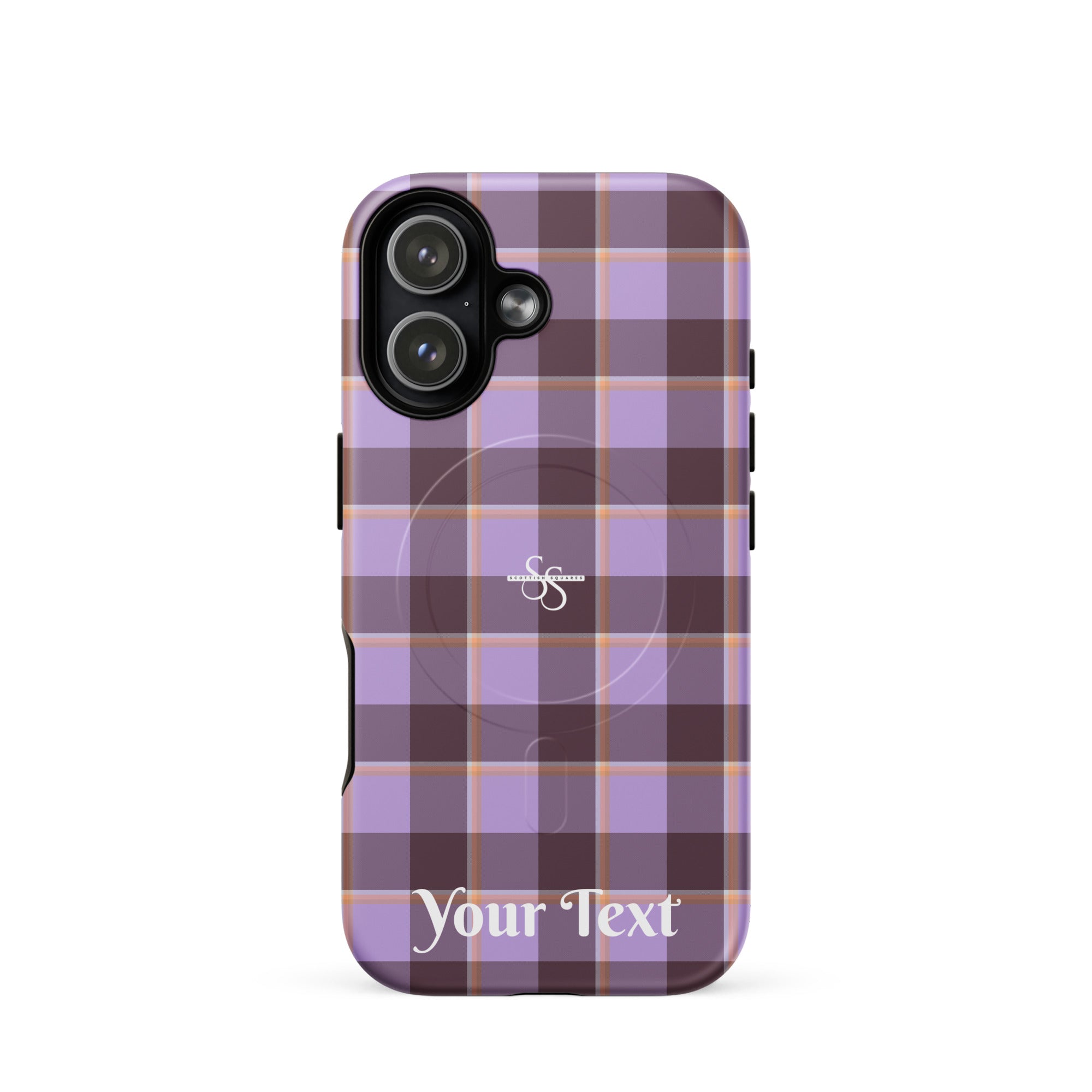 Personalized Light Wisteria and Livid Brown Plaid iPhone MagSafe Tough Case - Scottish Squares