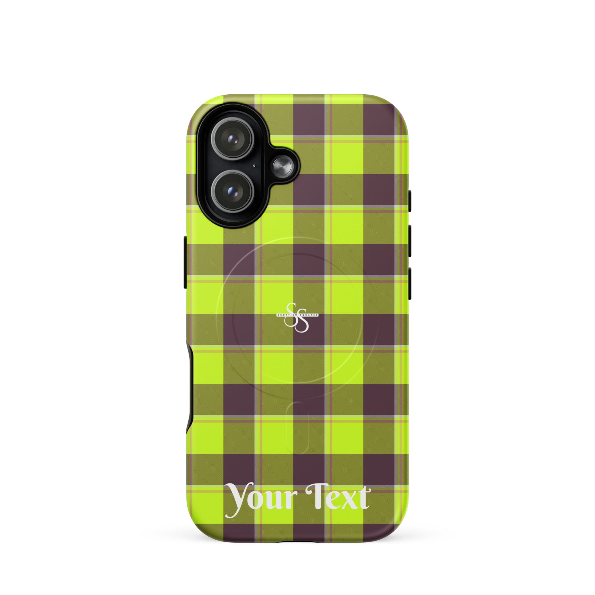 Personalized Electric Lime and Livid Brown Plaid iPhone MagSafe Tough Case - Scottish Squares