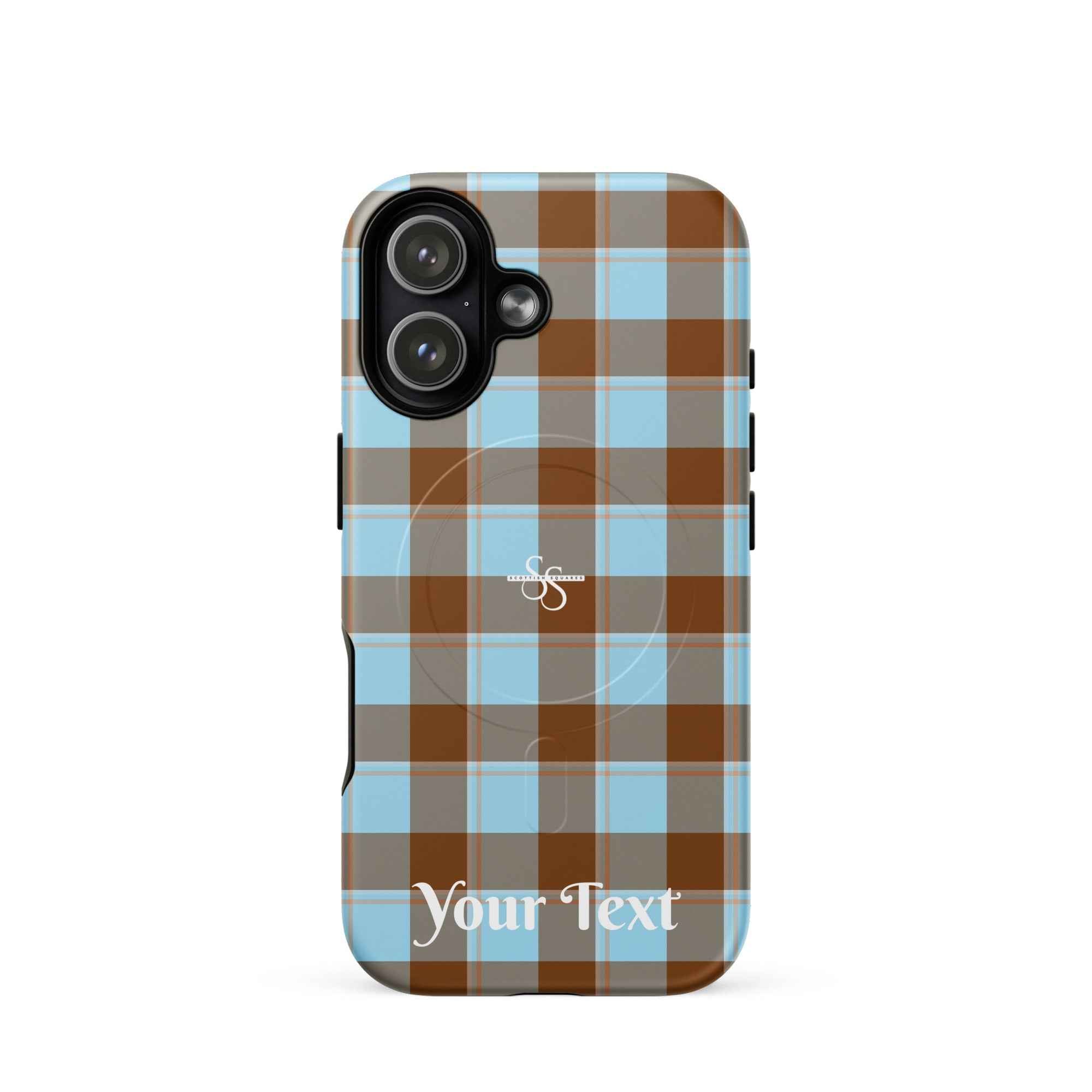 Personalized Blizzard Blue and Livid Brown Plaid iPhone MagSafe Phone Case - Scottish Squares