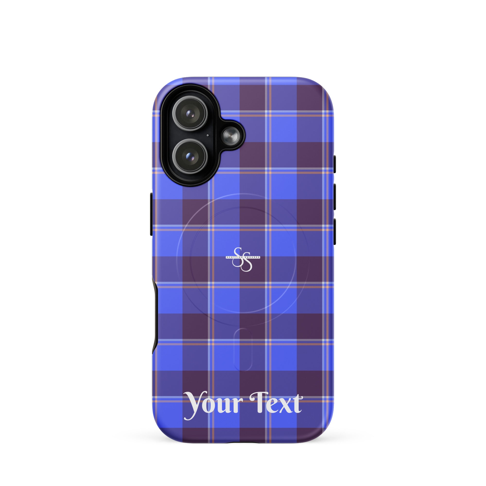 Personalized Cornflower Blue and Livid Brown Plaid iPhone MagSafe Tough Case - Scottish Squares
