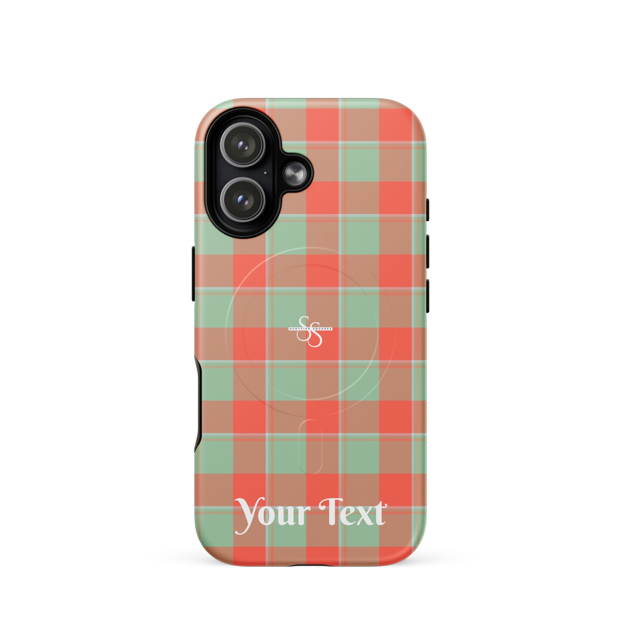 Personalized Spring Rain and Persimmon Plaid iPhone MagSafe Tough Case - Scottish Squares