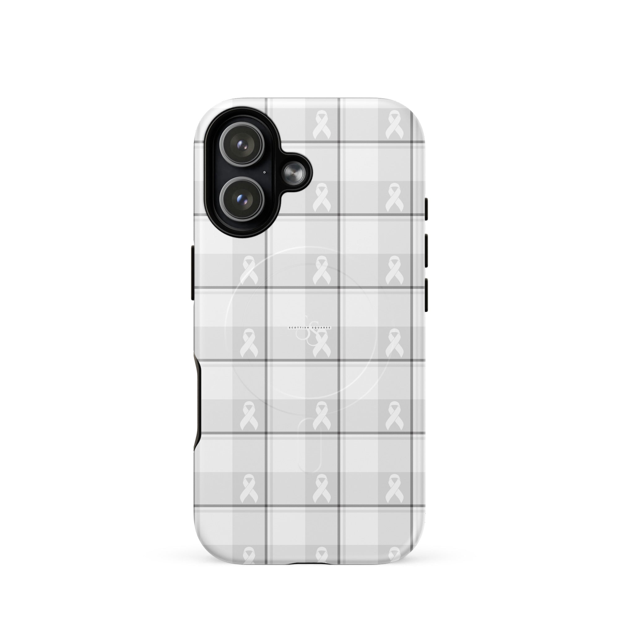 MagSafe Tough Case for iPhone Lung Cancer Awareness Plaid, White Ribbon, Supportive Gift iPhone 17 - Scottish Squares