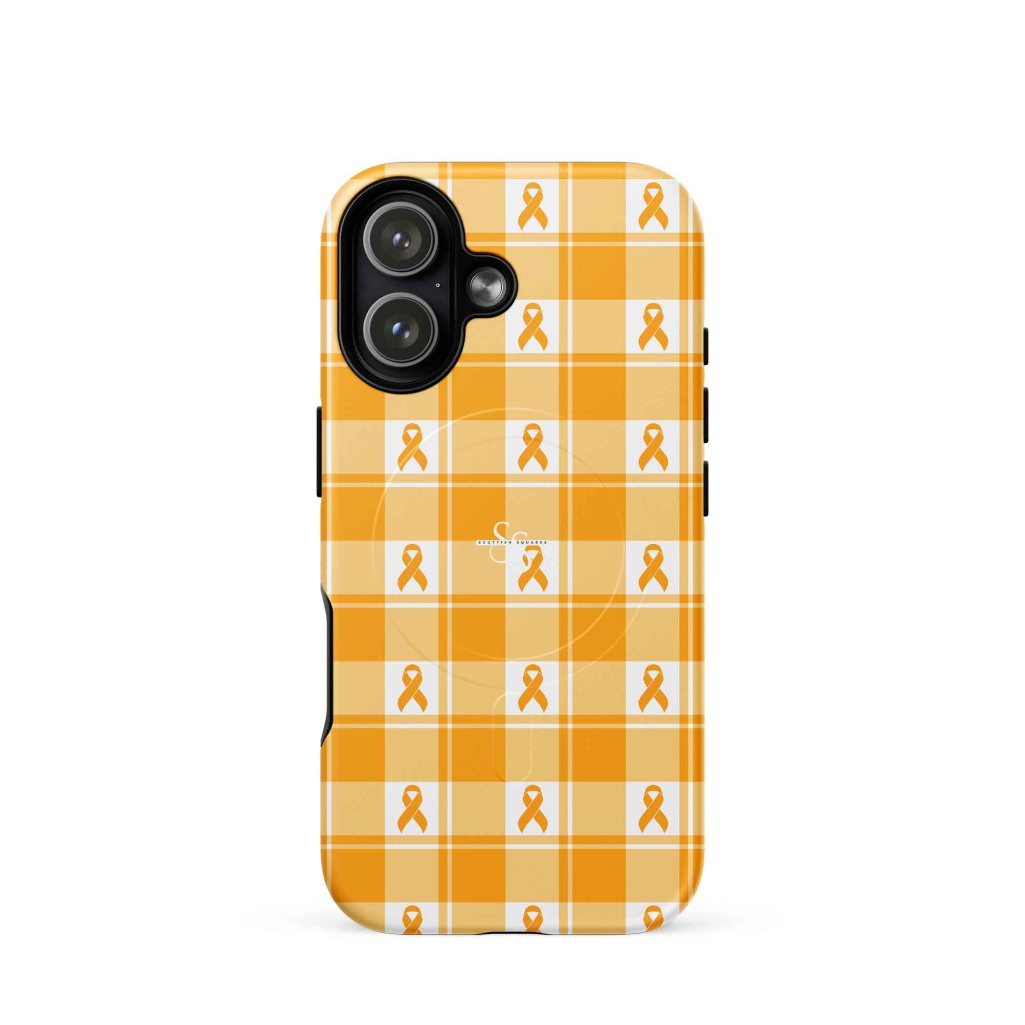 MagSafe Tough Case for iPhone Kidney Cancer Awareness Plaid, Orange Ribbon, Supportive Gift iPhone 17 - Scottish Squares