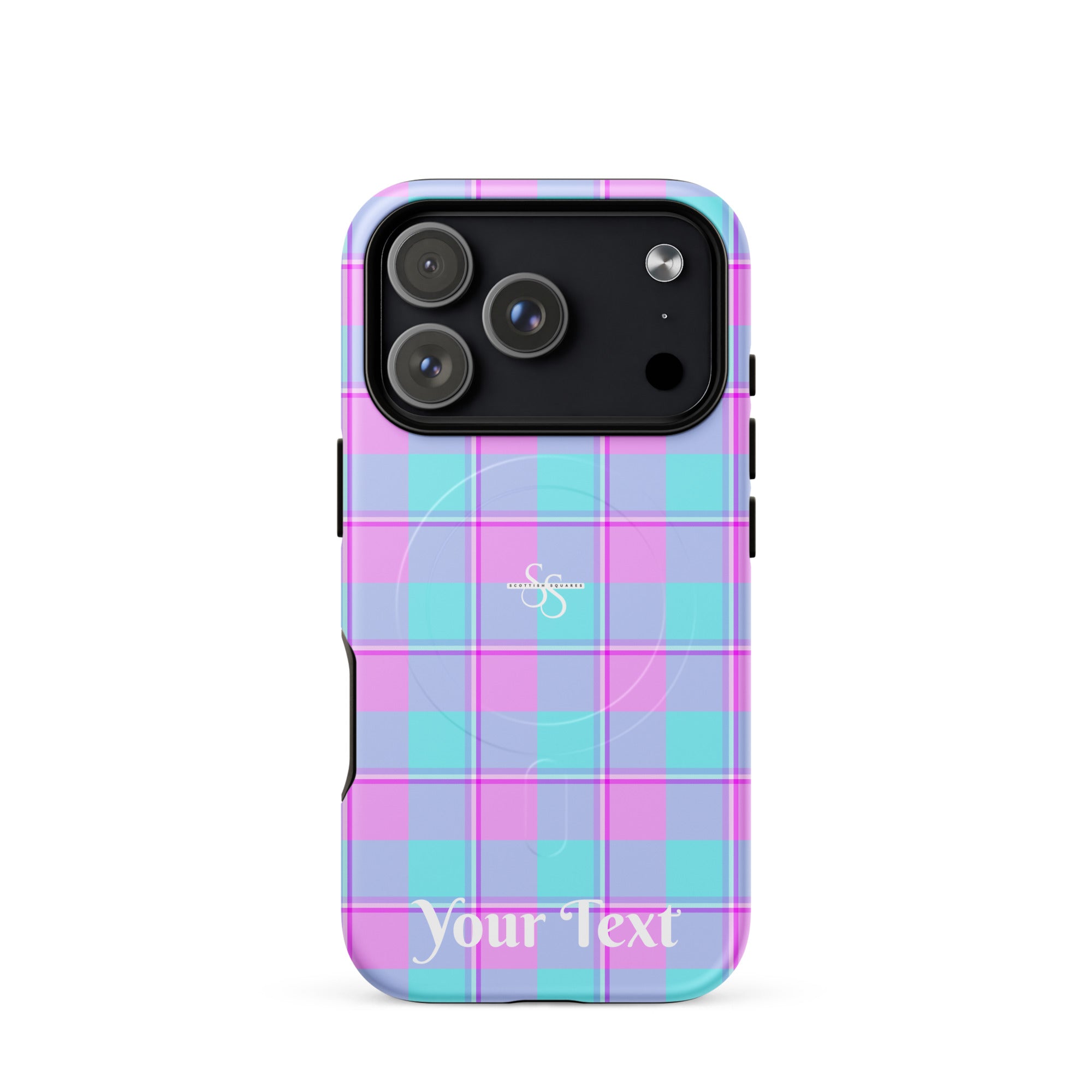 Personalized Mauve and Coastal Mist Plaid iPhone MagSafe Tough Case - Scottish Squares