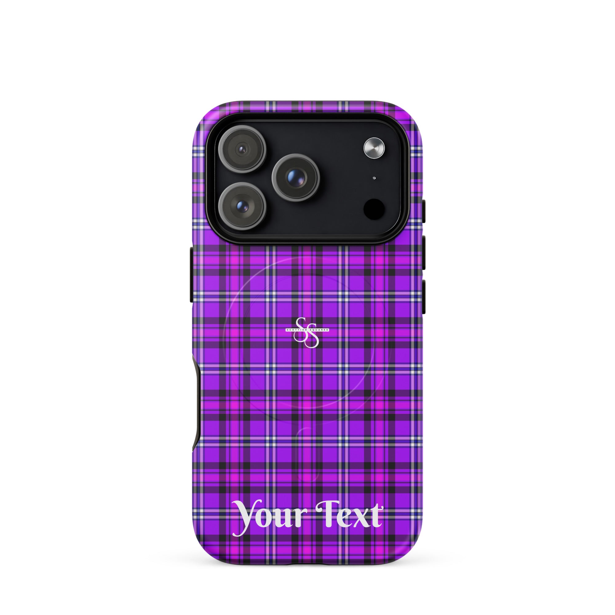 Personalized Electric Violet and Fuchsia Plaid iPhone MagSafe Tough Case - Scottish Squares