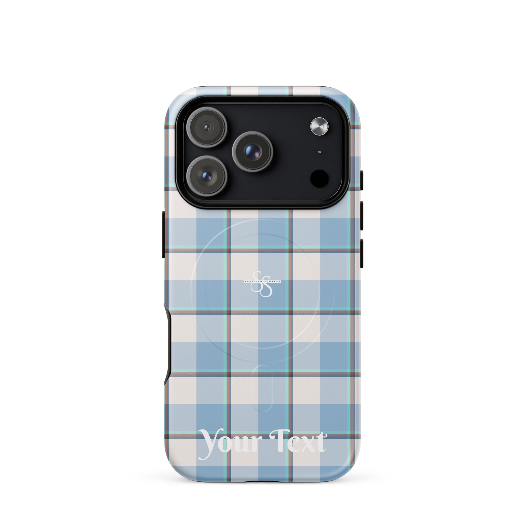 Personalized Pink Cloud and Blue Lagoon Plaid iPhone MagSafe Tough Case - Scottish Squares