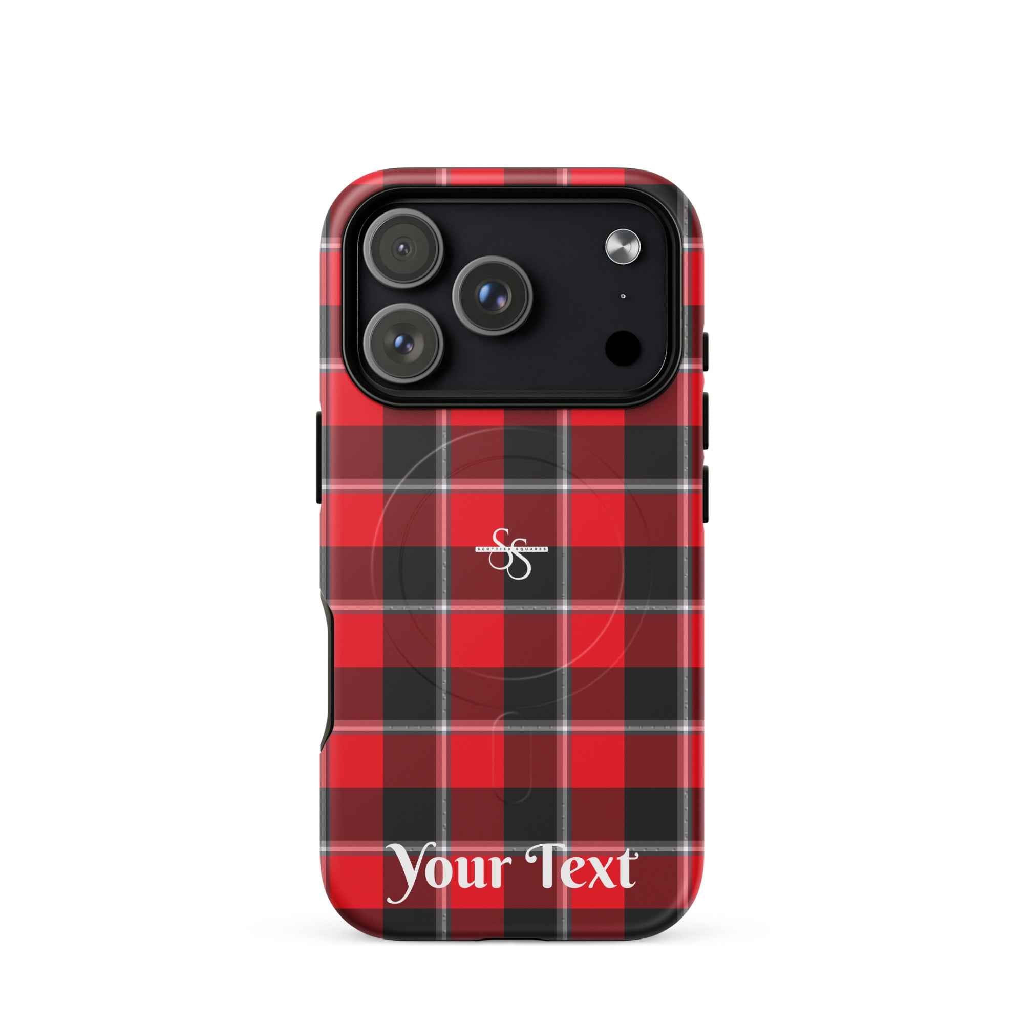 Personalized Red Ribbon and Heavy Metal Plaid iPhone MagSafe Phone Case - Scottish Squares