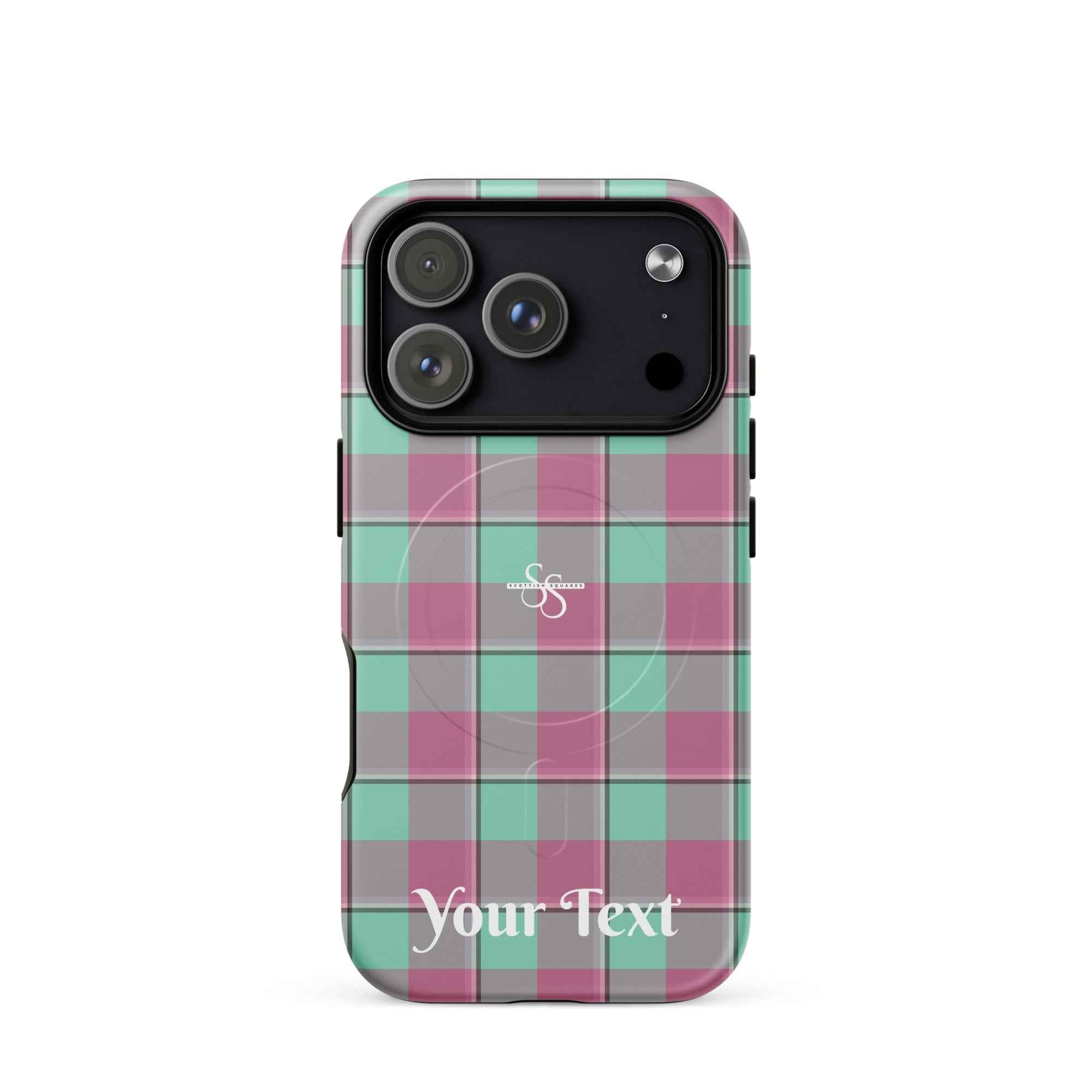 Personalized Vista Blue and Turkish Rose Plaid iPhone MagSafe Tough Case - Scottish Squares
