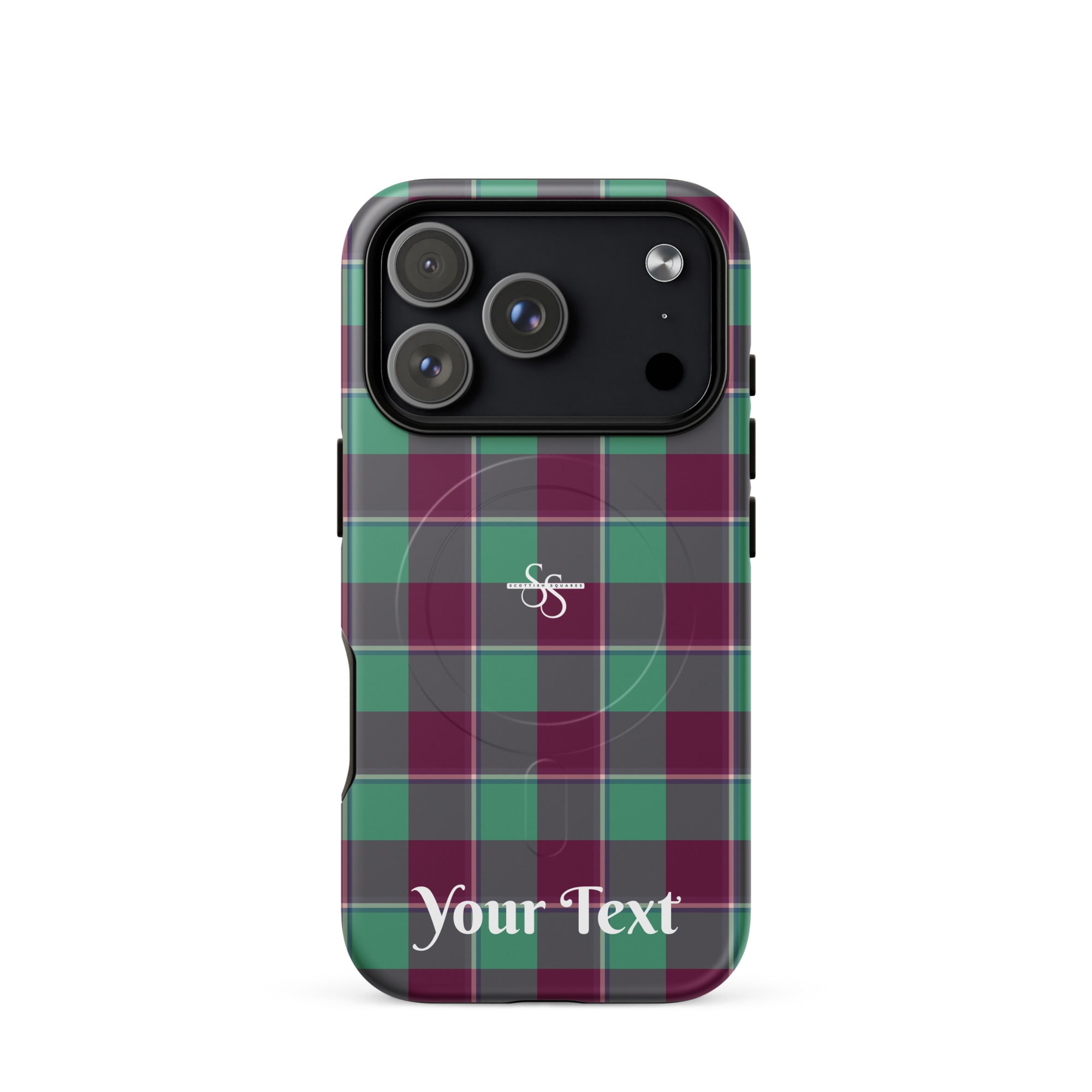 Personalized Ocean Green and Mulberry Wood Plaid iPhone MagSafe Tough Case - Scottish Squares