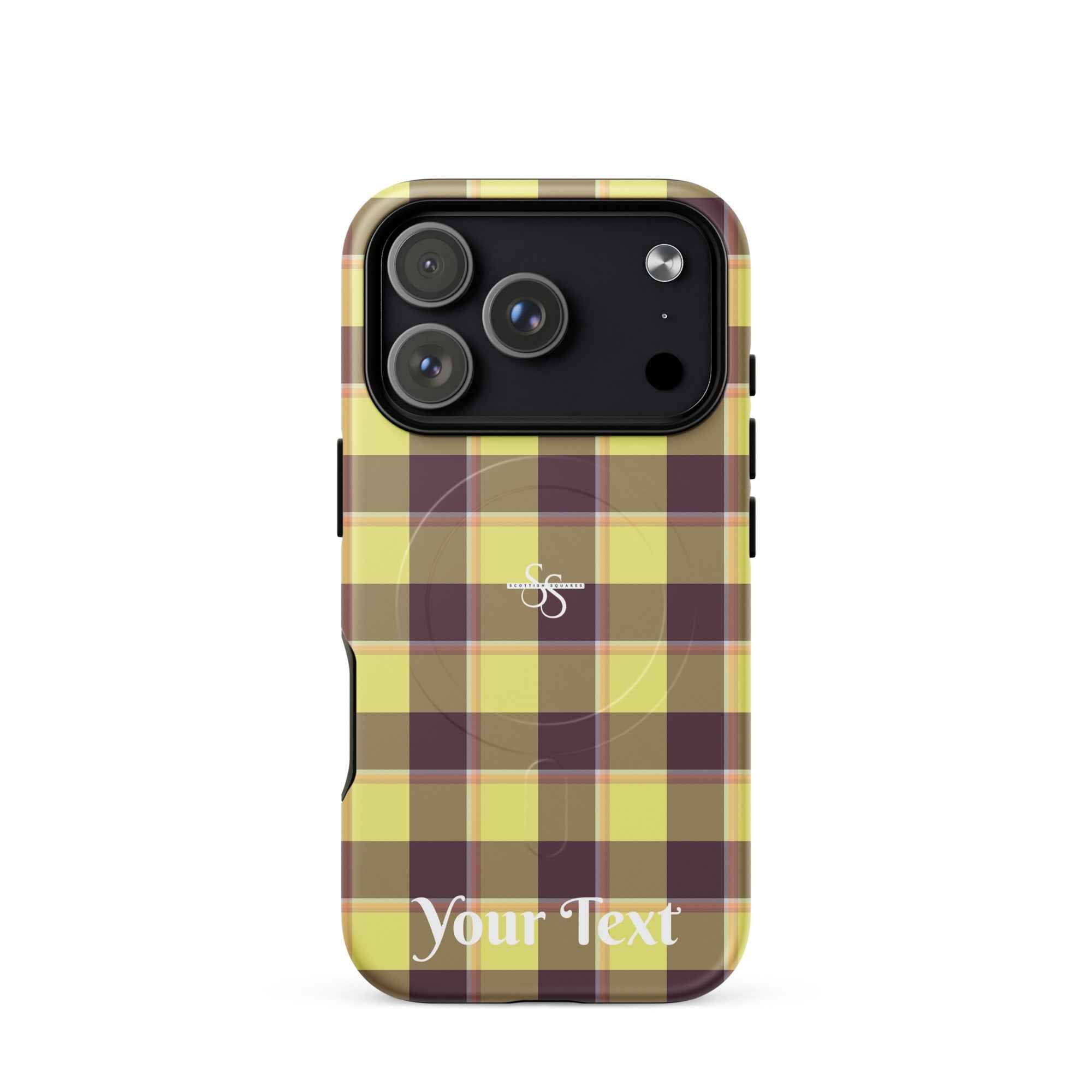 Personalized Flax and Livid Brown Plaid iPhone MagSafe Tough Case - Scottish Squares
