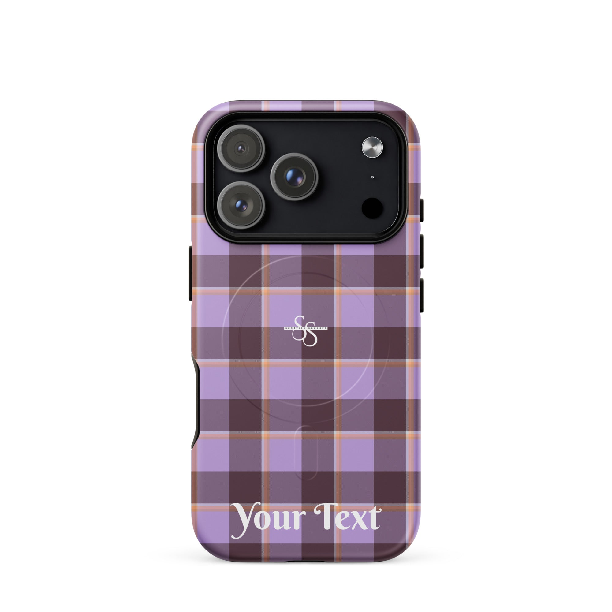 Personalized Light Wisteria and Livid Brown Plaid iPhone MagSafe Tough Case - Scottish Squares
