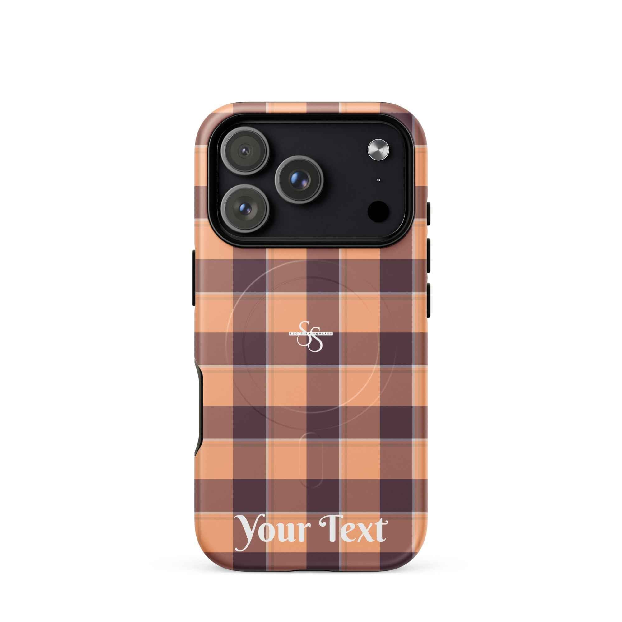 Personalized Hit Pink and Livid Brown Plaid iPhone MagSafe Tough Case - Scottish Squares