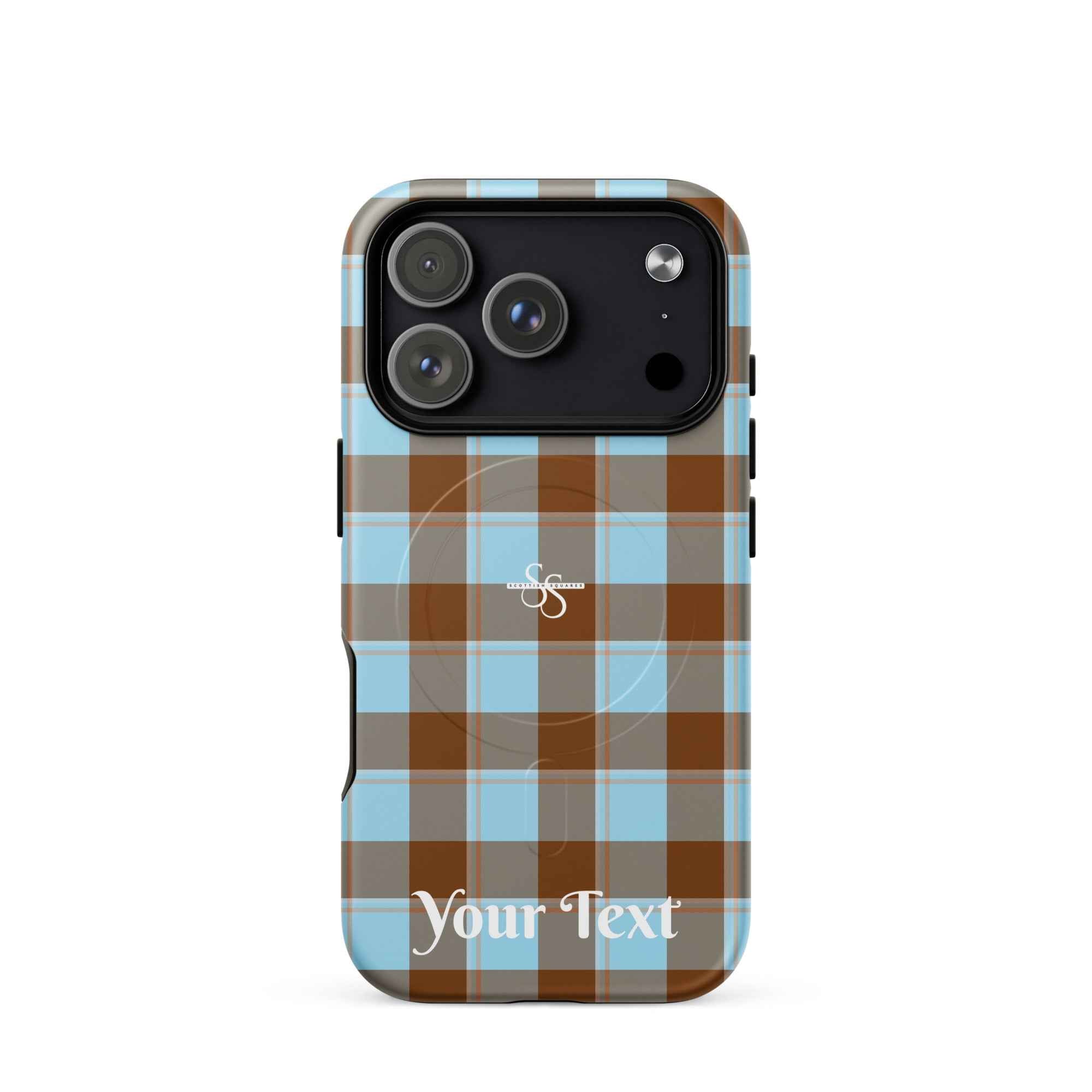 Personalized Blizzard Blue and Livid Brown Plaid iPhone MagSafe Phone Case - Scottish Squares