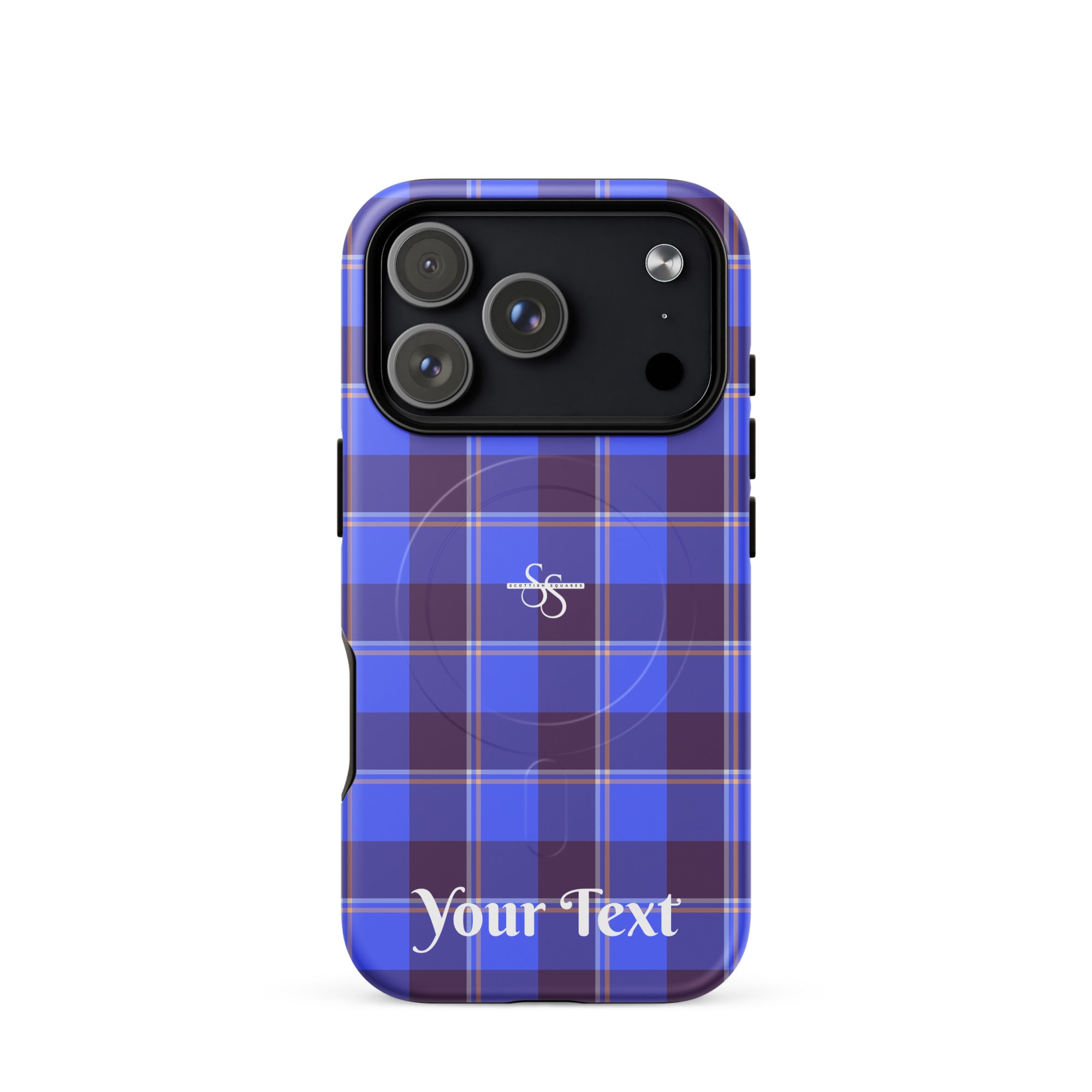 Personalized Cornflower Blue and Livid Brown Plaid iPhone MagSafe Tough Case - Scottish Squares
