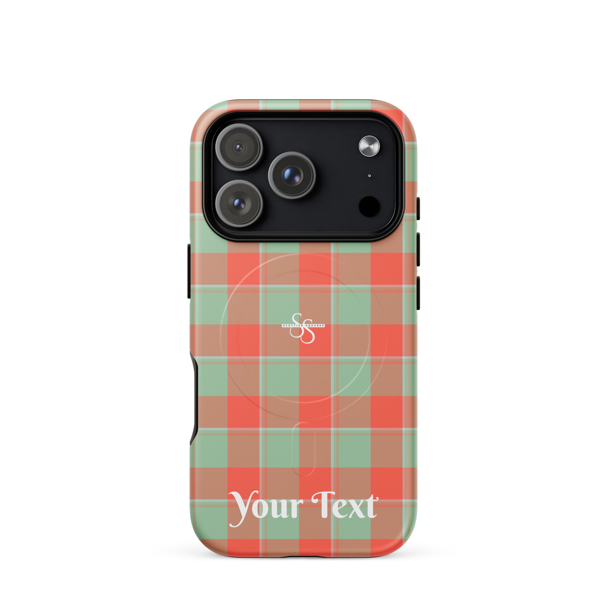 Personalized Spring Rain and Persimmon Plaid iPhone MagSafe Tough Case - Scottish Squares