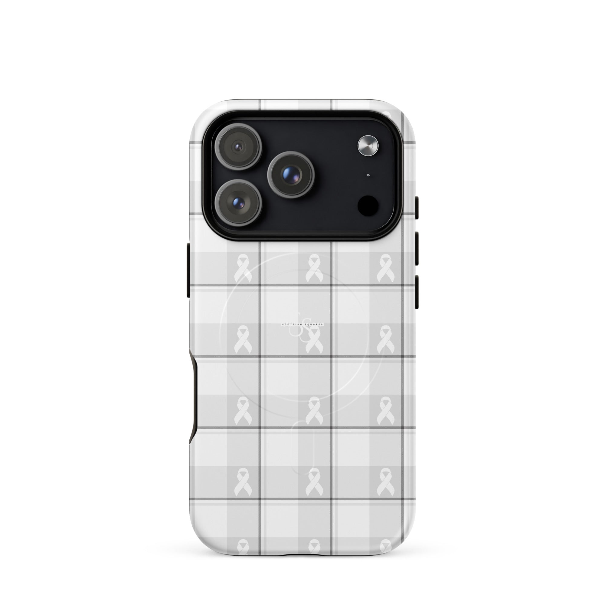 MagSafe Tough Case for iPhone Lung Cancer Awareness Plaid, White Ribbon, Supportive Gift iPhone 17 Pro - Scottish Squares
