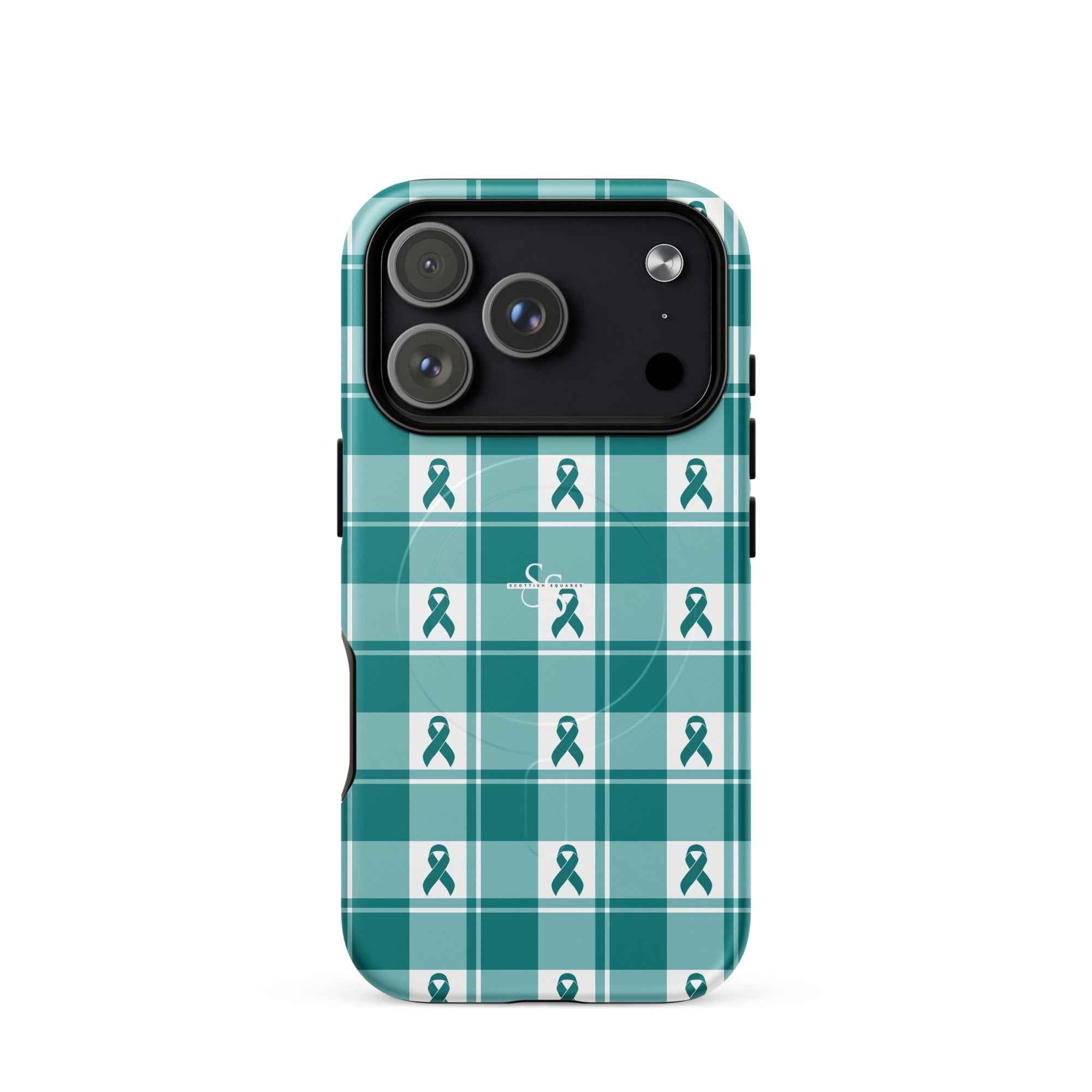 MagSafe Tough Case for iPhone Cervical Cancer Awareness Plaid, Teal Ribbon, Supportive Gift iPhone 17 Pro - Scottish Squares