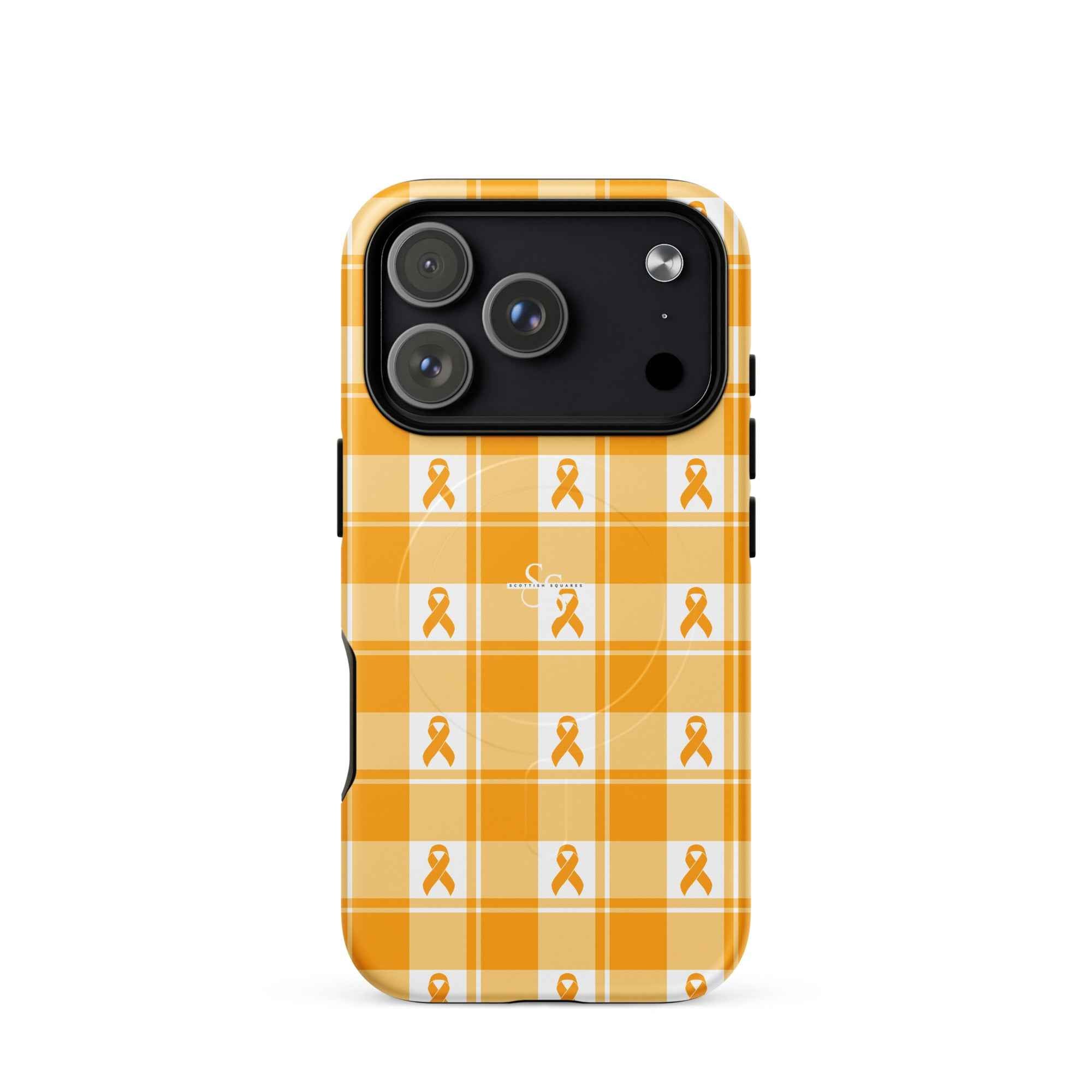 MagSafe Tough Case for iPhone Kidney Cancer Awareness Plaid, Orange Ribbon, Supportive Gift iPhone 17 Pro - Scottish Squares
