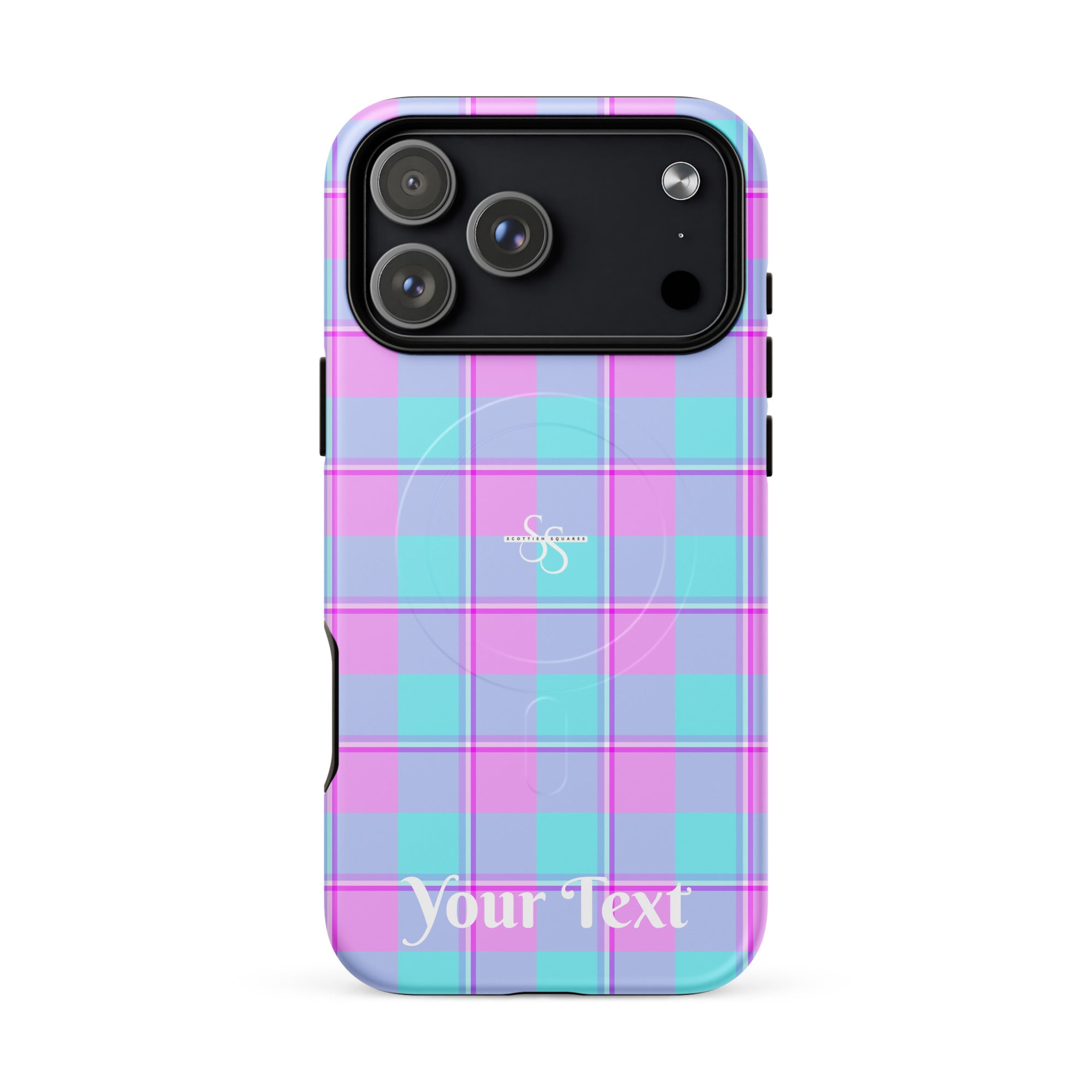 Personalized Mauve and Coastal Mist Plaid iPhone MagSafe Tough Case - Scottish Squares