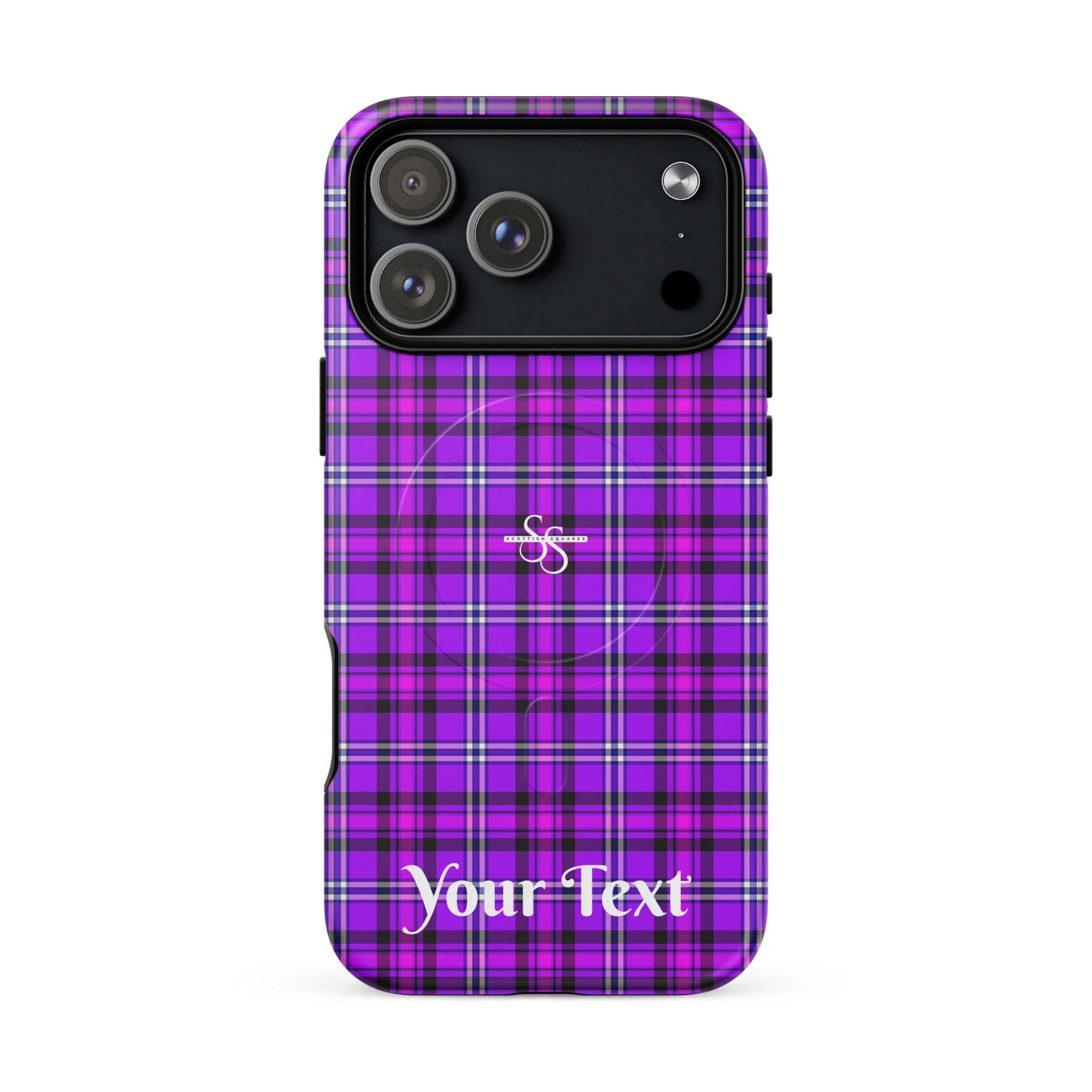 Personalized Electric Violet and Fuchsia Plaid iPhone MagSafe Tough Case - Scottish Squares