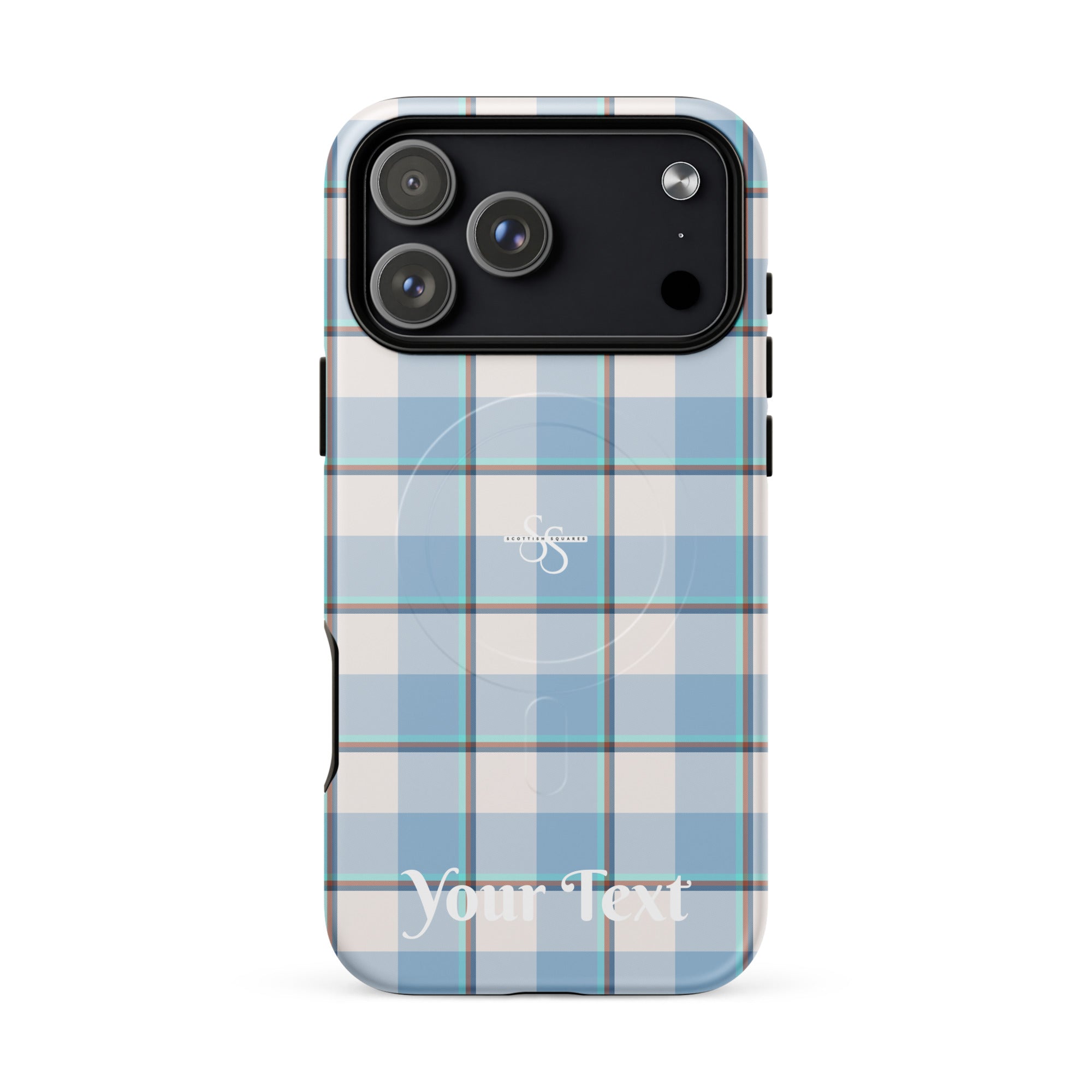 Personalized Pink Cloud and Blue Lagoon Plaid iPhone MagSafe Tough Case - Scottish Squares