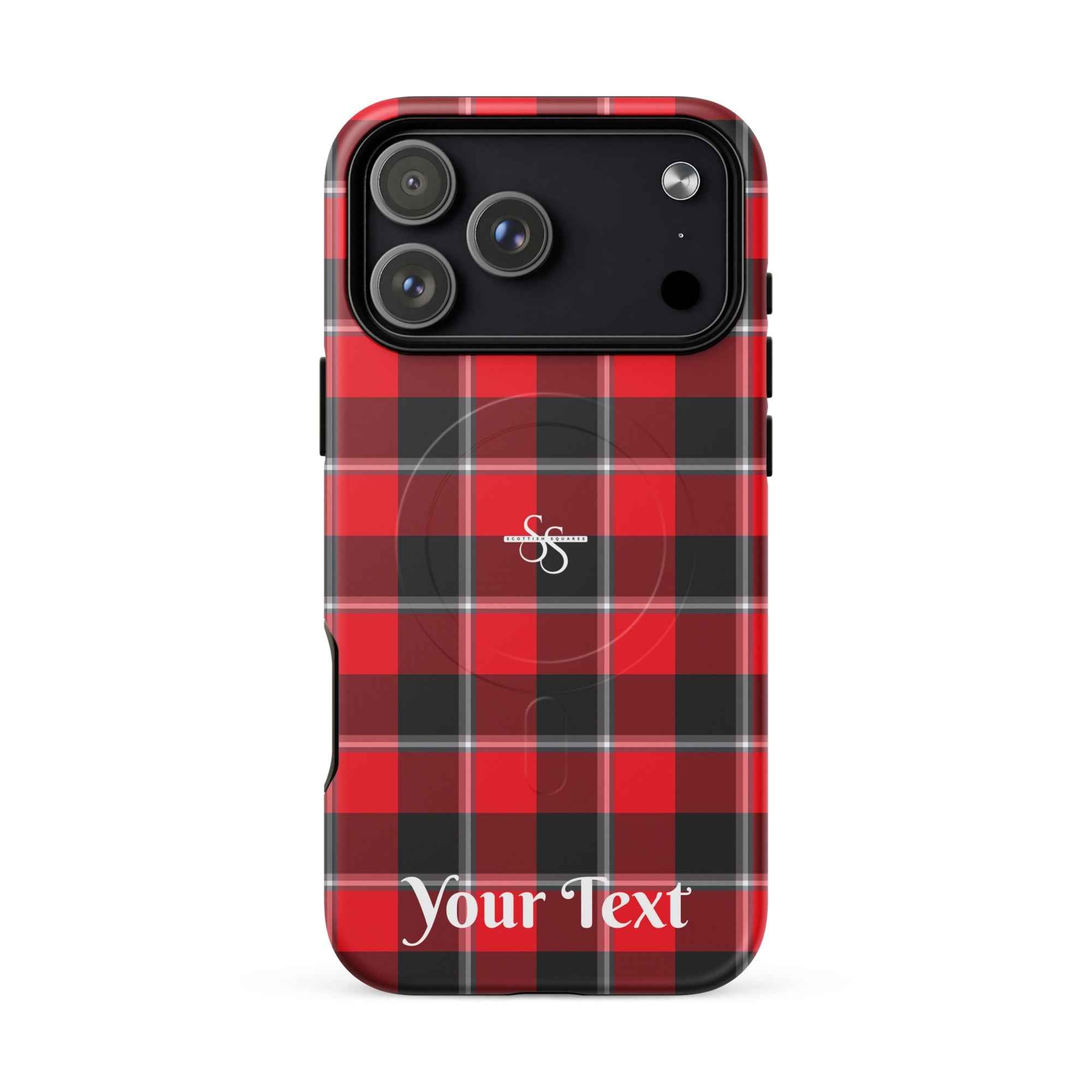 Personalized Red Ribbon and Heavy Metal Plaid iPhone MagSafe Phone Case - Scottish Squares