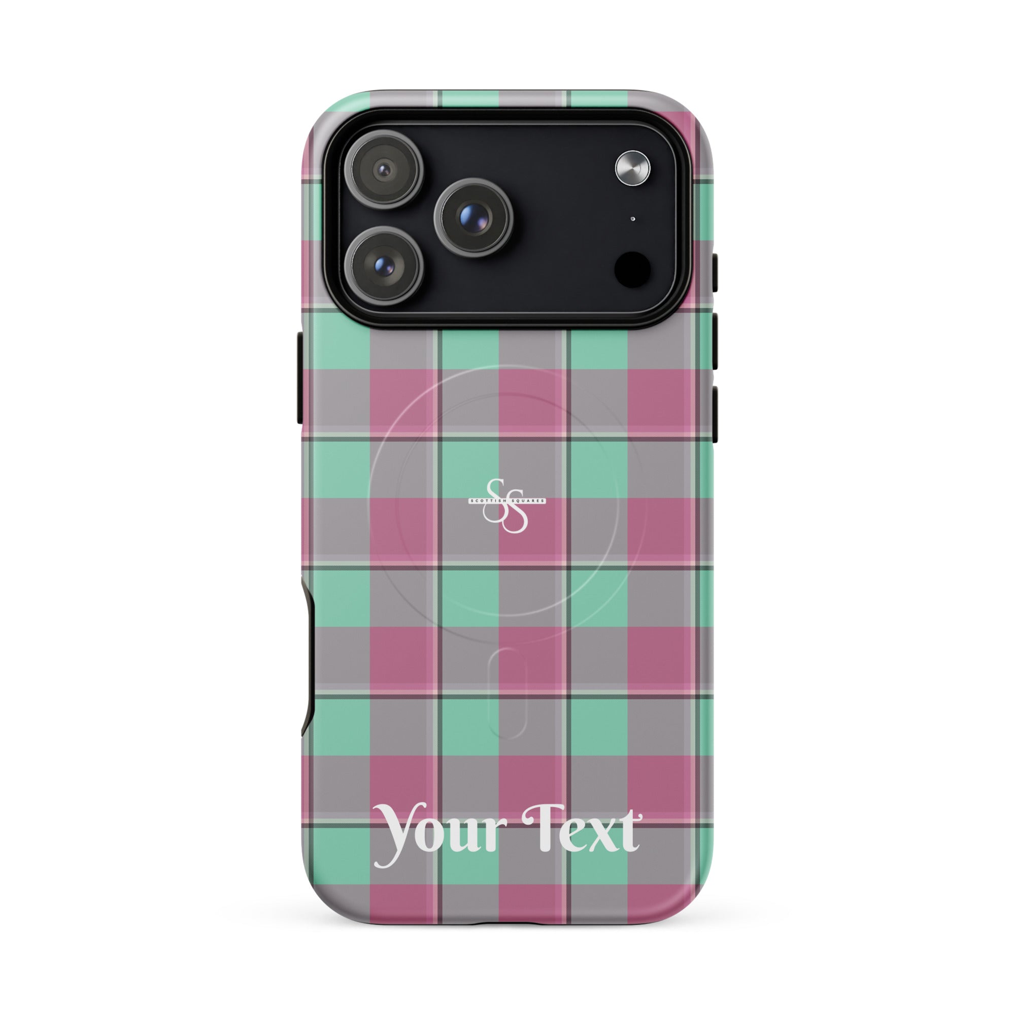 Personalized Vista Blue and Turkish Rose Plaid iPhone MagSafe Tough Case - Scottish Squares