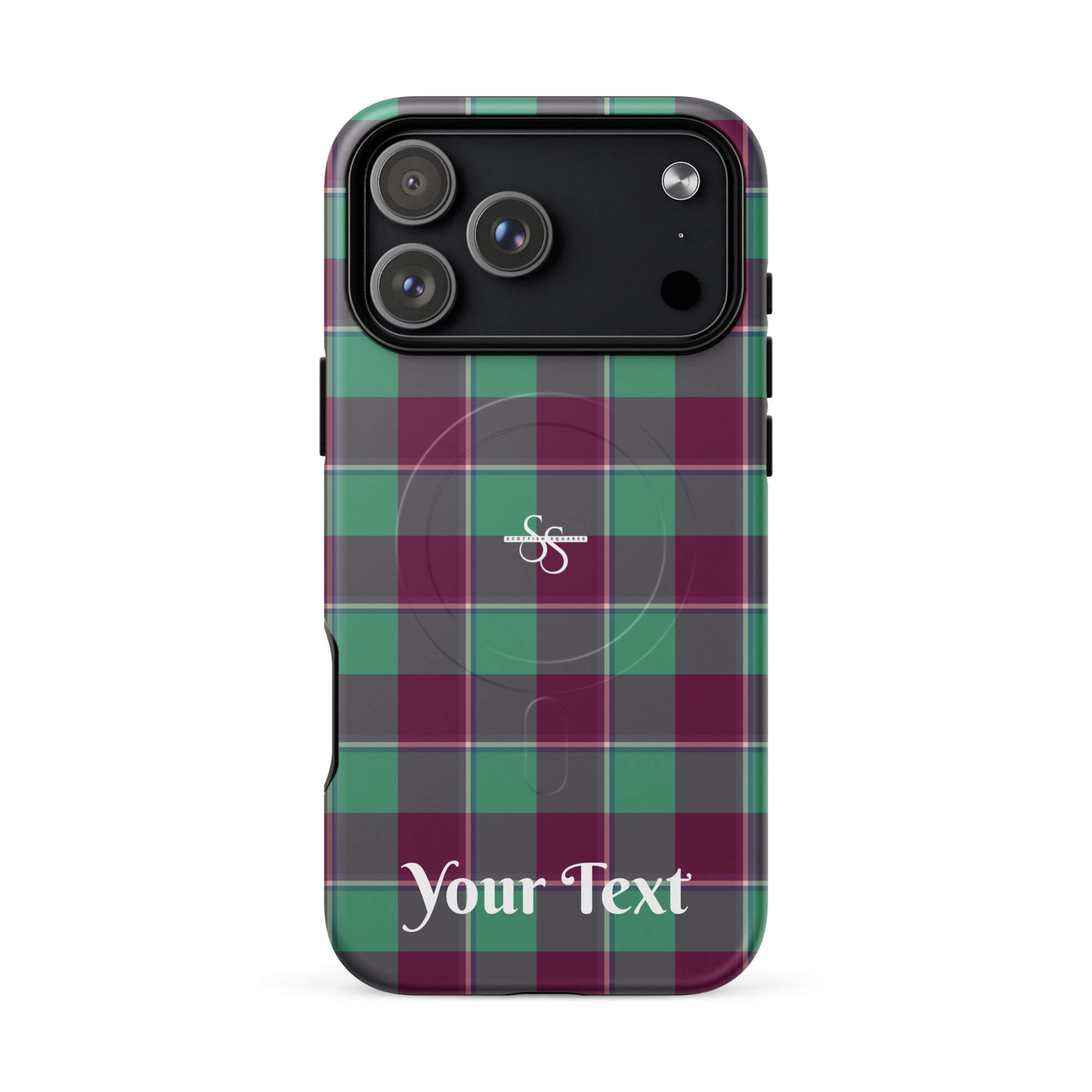 Personalized Ocean Green and Mulberry Wood Plaid iPhone MagSafe Tough Case - Scottish Squares