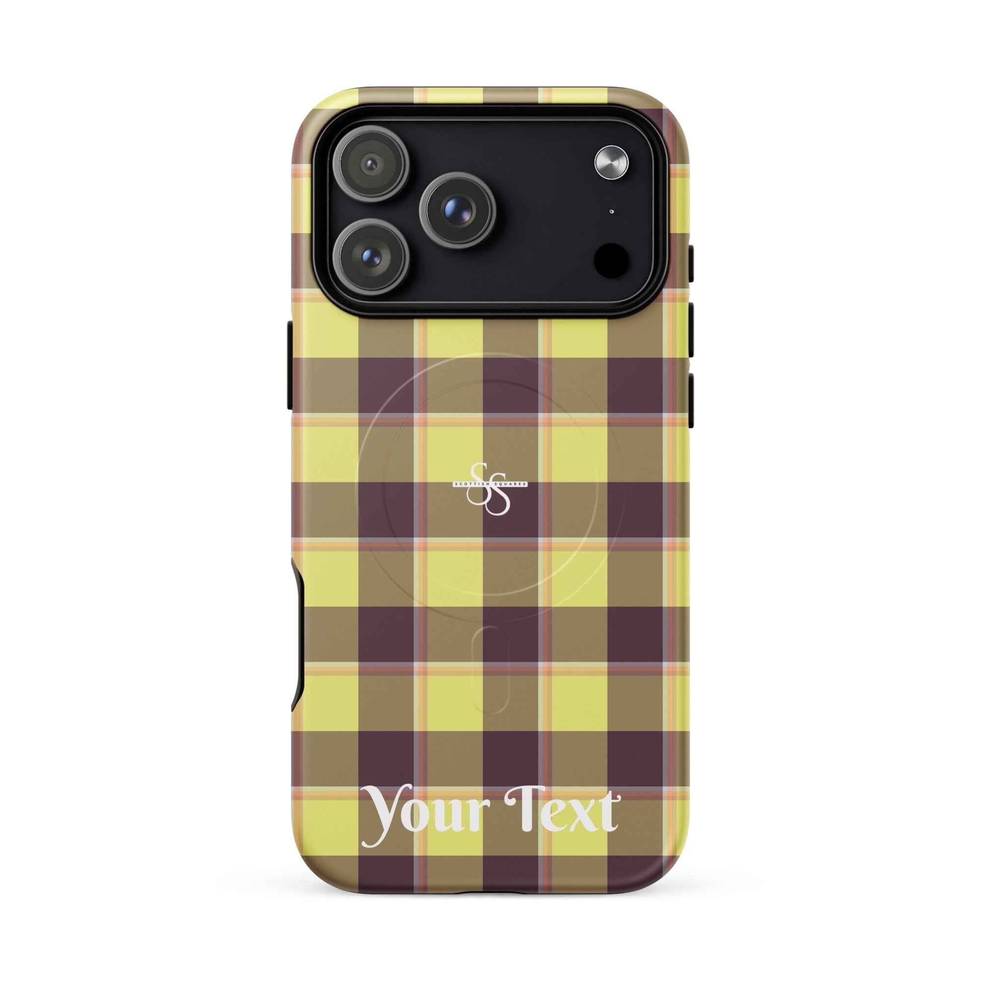 Personalized Flax and Livid Brown Plaid iPhone MagSafe Tough Case - Scottish Squares