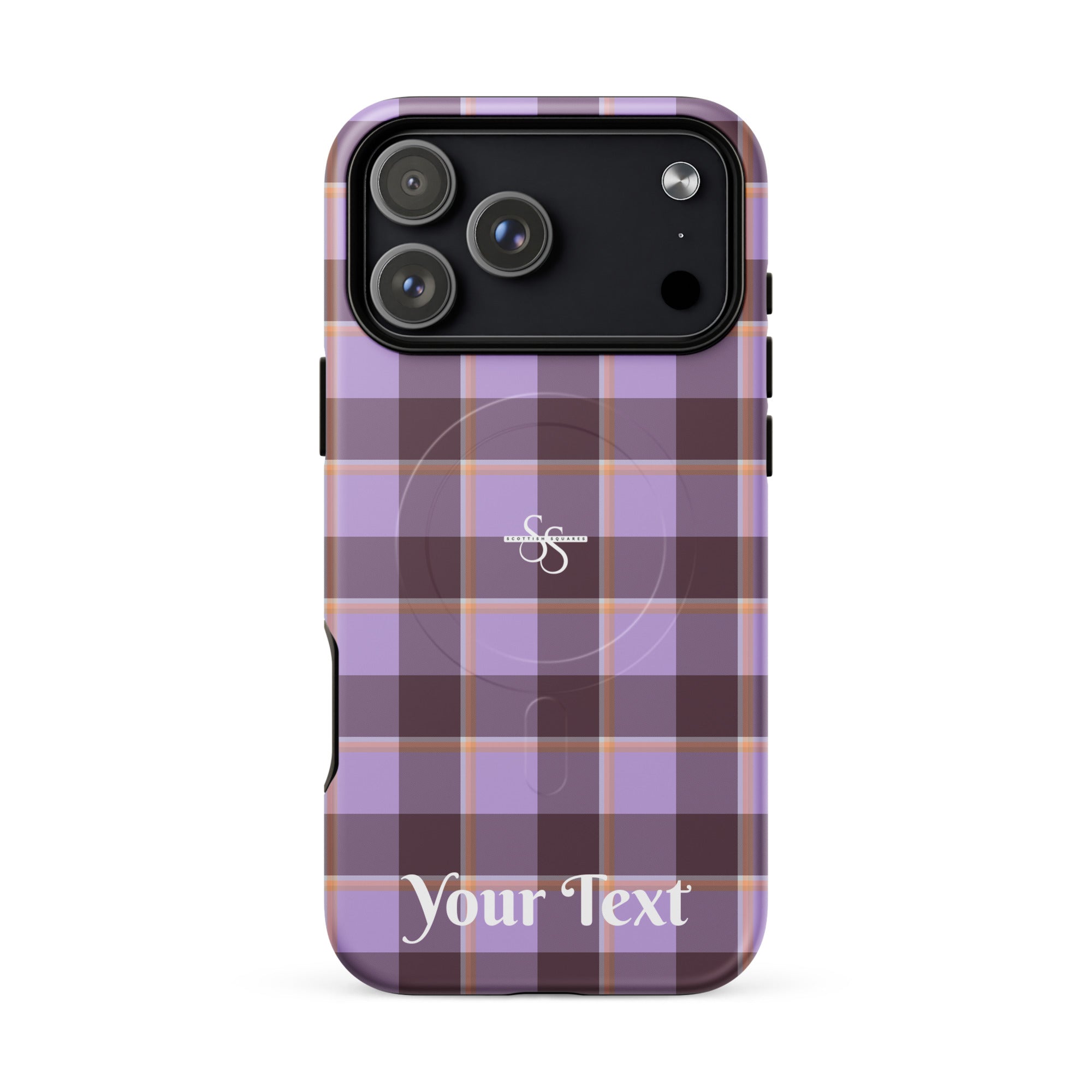 Personalized Light Wisteria and Livid Brown Plaid iPhone MagSafe Tough Case - Scottish Squares