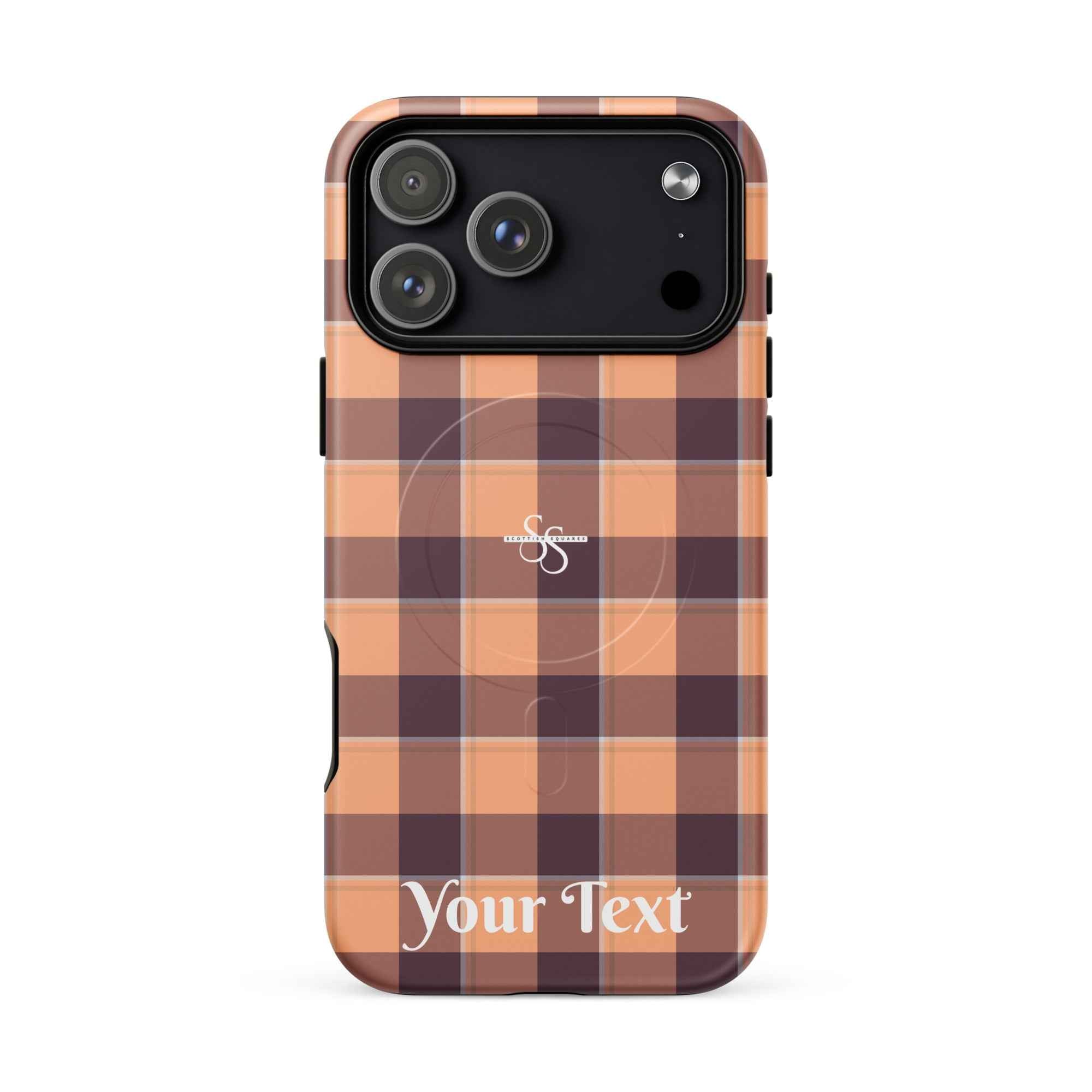 Personalized Hit Pink and Livid Brown Plaid iPhone MagSafe Tough Case - Scottish Squares