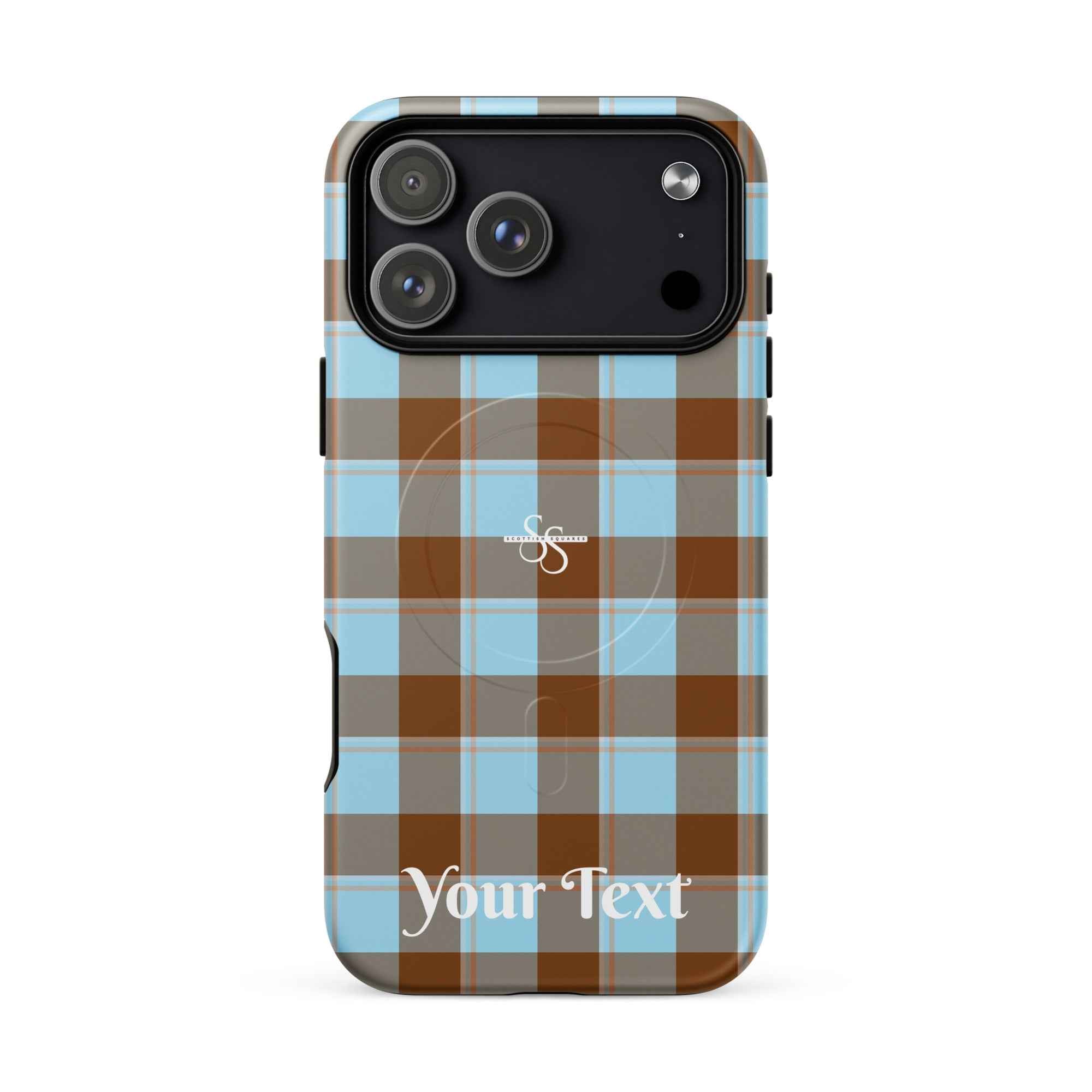 Personalized Blizzard Blue and Livid Brown Plaid iPhone MagSafe Phone Case - Scottish Squares