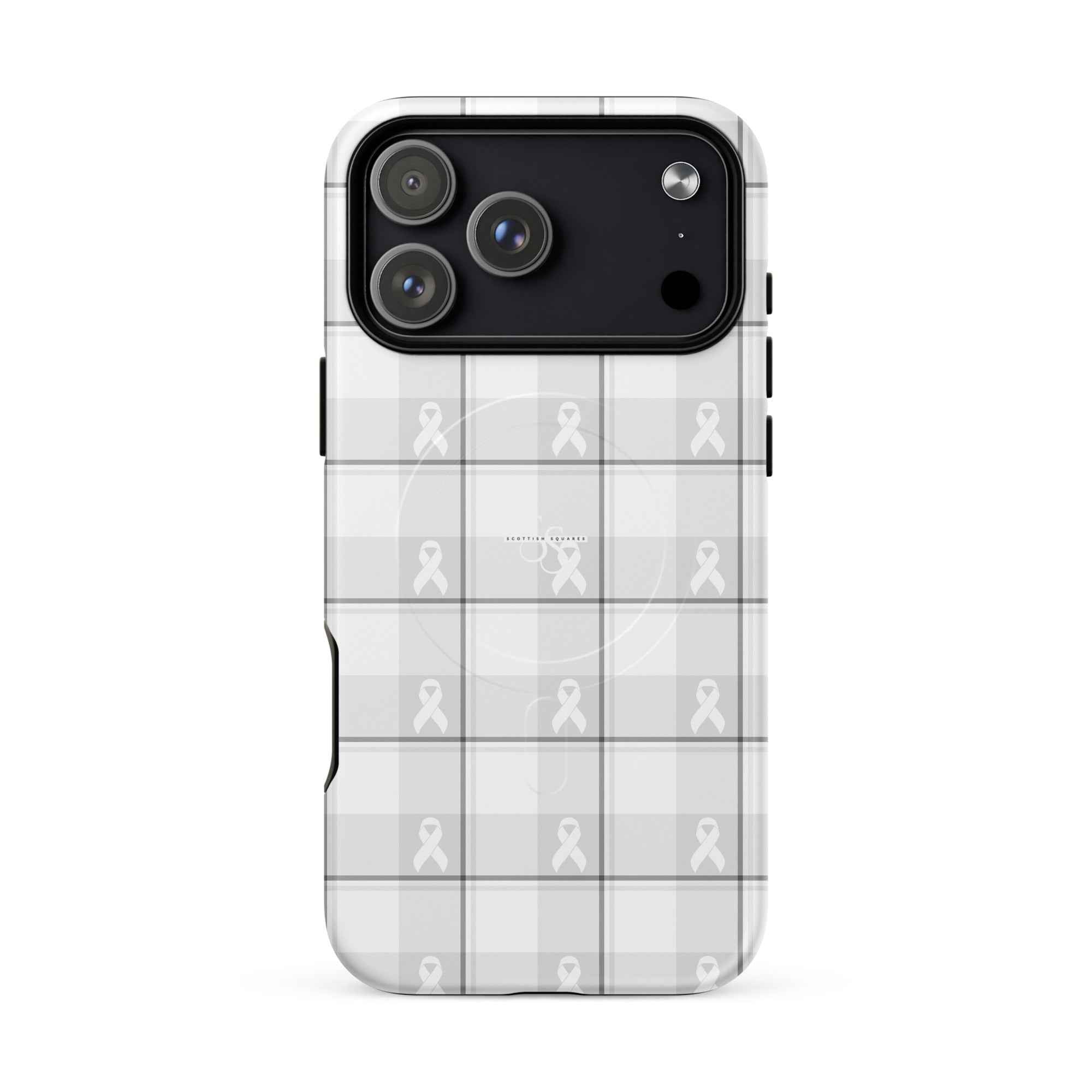 MagSafe Tough Case for iPhone Lung Cancer Awareness Plaid, White Ribbon, Supportive Gift iPhone 17 Pro Max - Scottish Squares