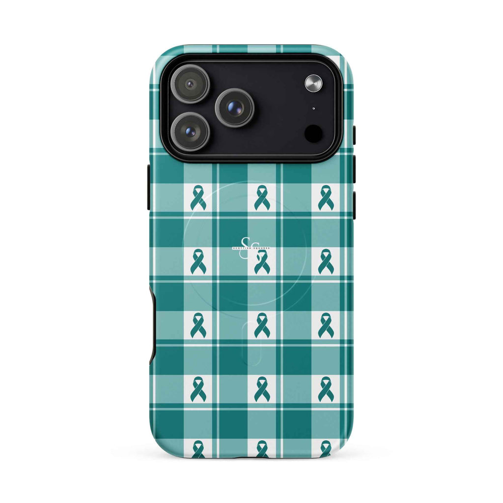 MagSafe Tough Case for iPhone Cervical Cancer Awareness Plaid, Teal Ribbon, Supportive Gift iPhone 17 Pro Max - Scottish Squares