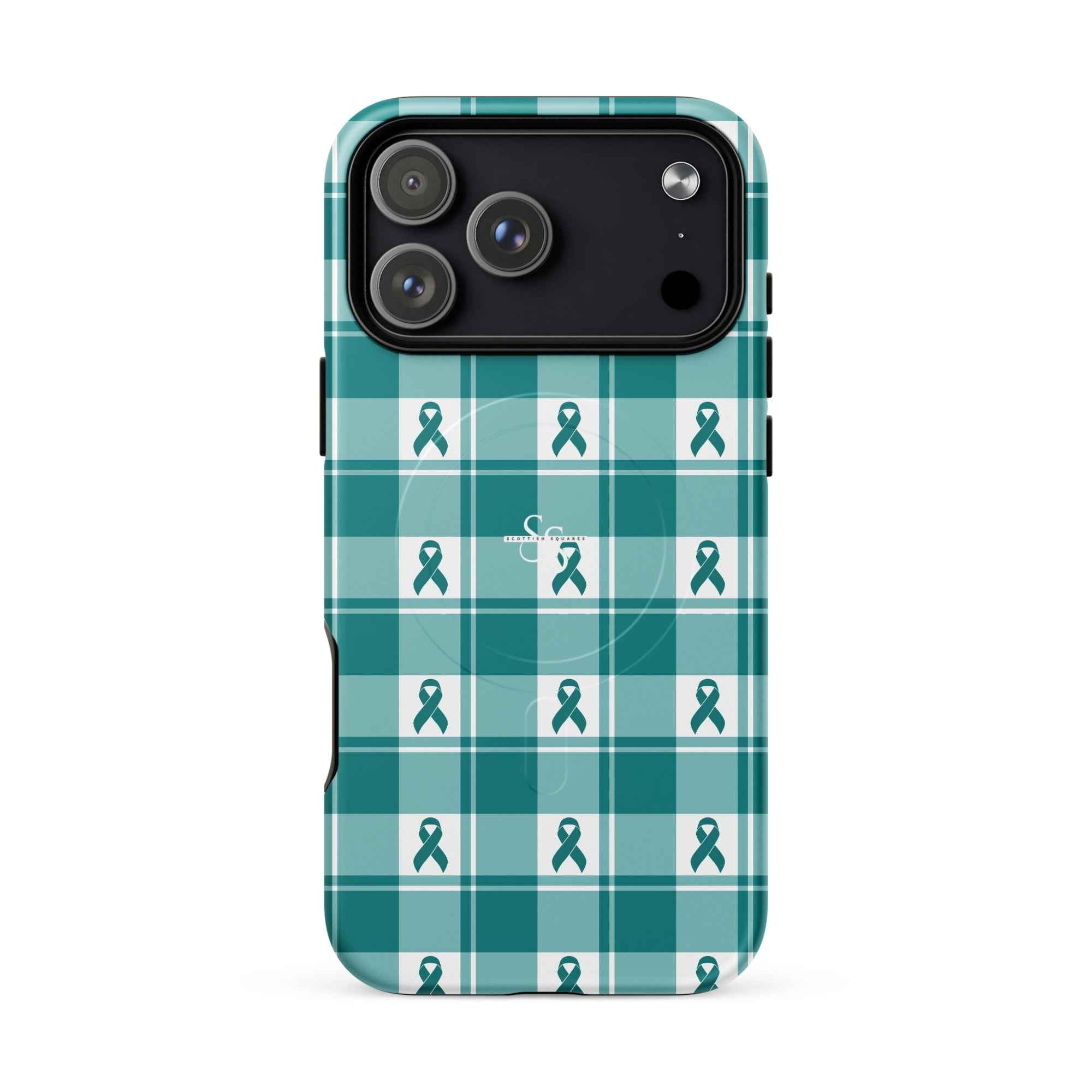 MagSafe Tough Case for iPhone Cervical Cancer Awareness Plaid, Teal Ribbon, Supportive Gift iPhone 17 Pro Max - Scottish Squares