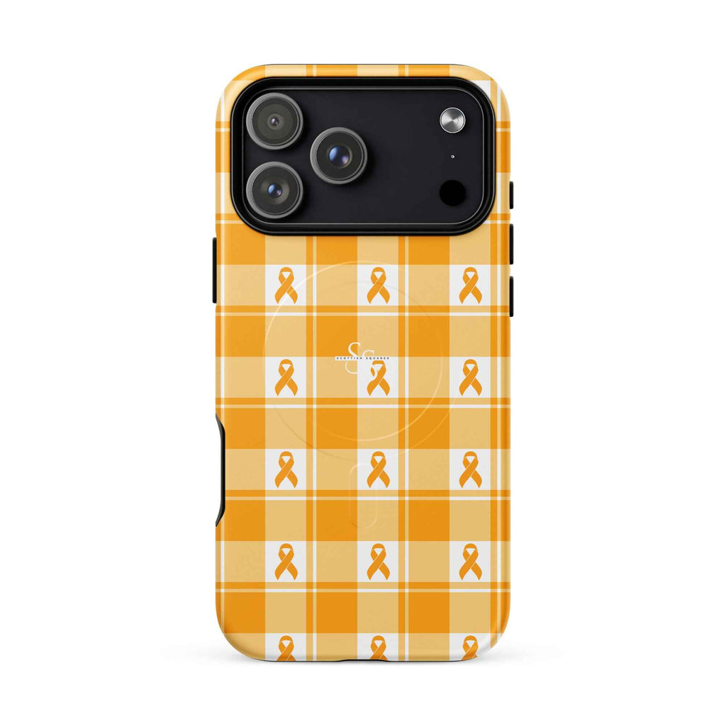 MagSafe Tough Case for iPhone Kidney Cancer Awareness Plaid, Orange Ribbon, Supportive Gift iPhone 17 Pro Max - Scottish Squares